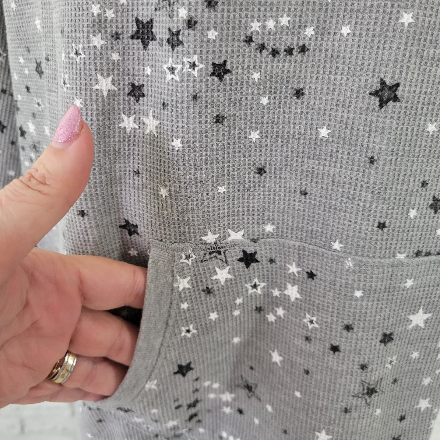 LA Blues 18W Gray Waffle Knit Hoodie Womens Plus Stars Rhinestone A19E