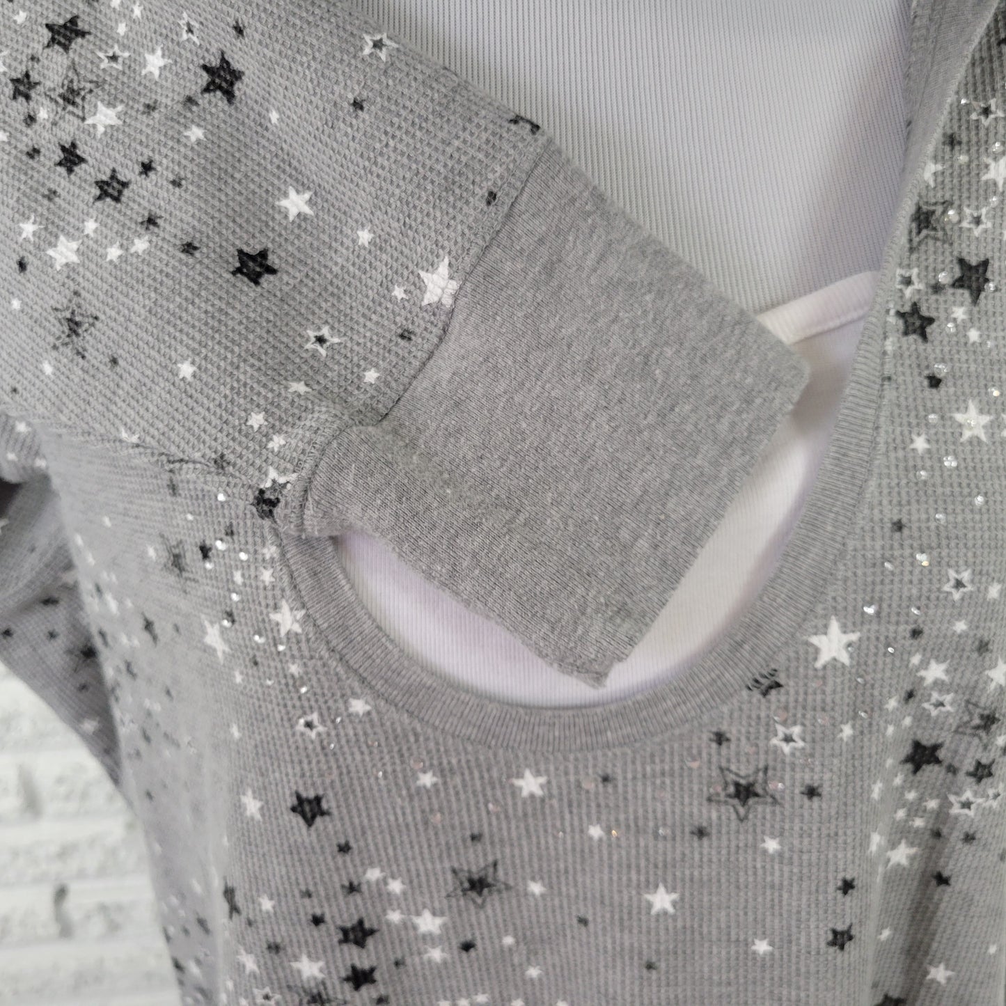 LA Blues 18W Gray Waffle Knit Hoodie Womens Plus Stars Rhinestone A19E