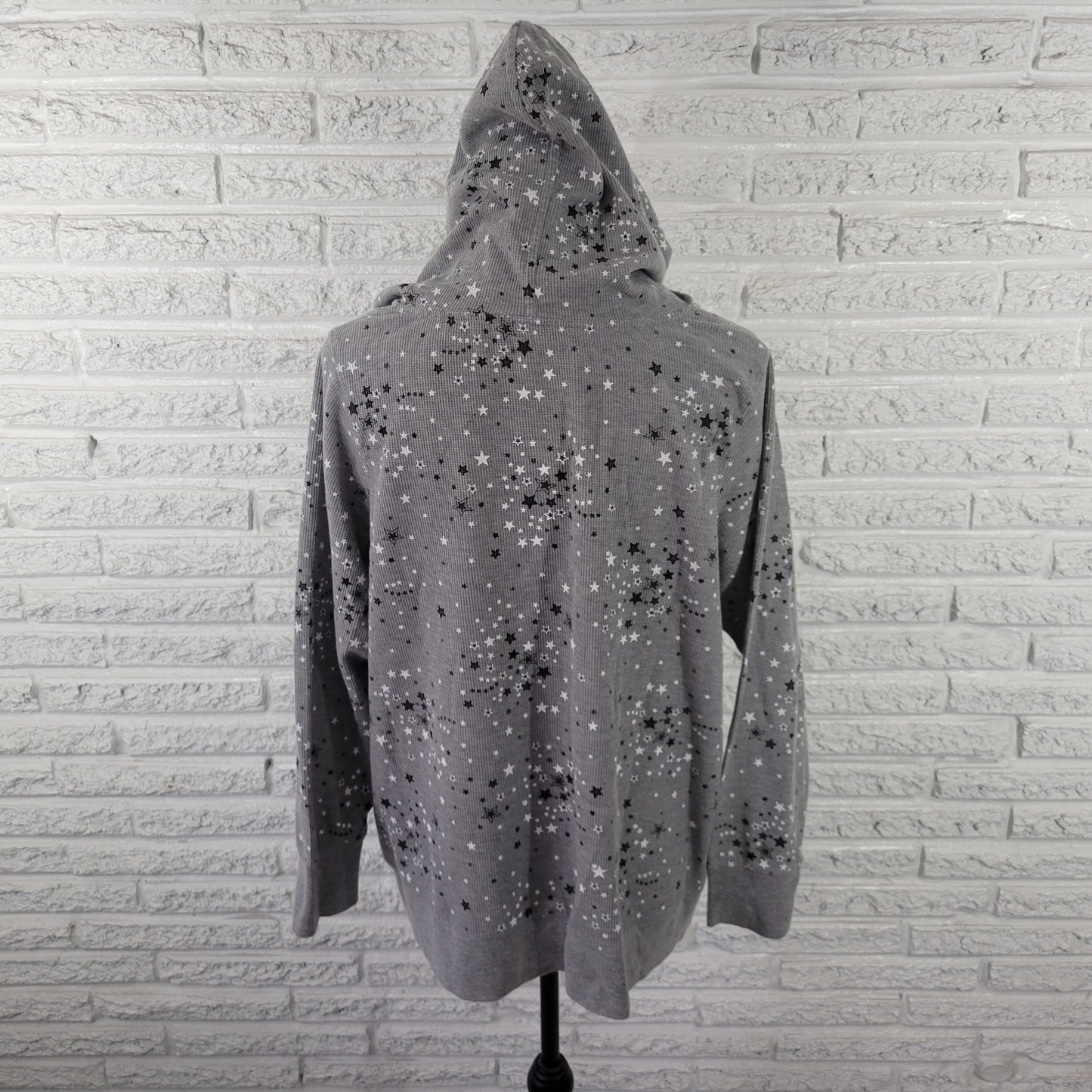 LA Blues 18W Gray Waffle Knit Hoodie Womens Plus Stars Rhinestone A19E