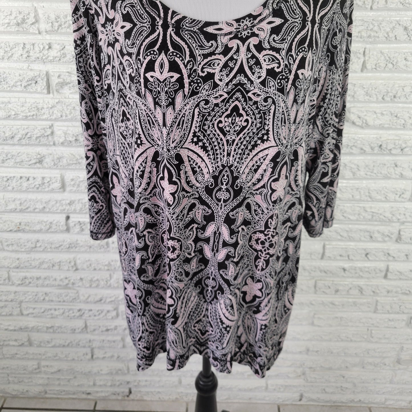 Jones New York 1X Black White Paisley Tunic Womens Plus 3/4 Sleeve PAI51XE
