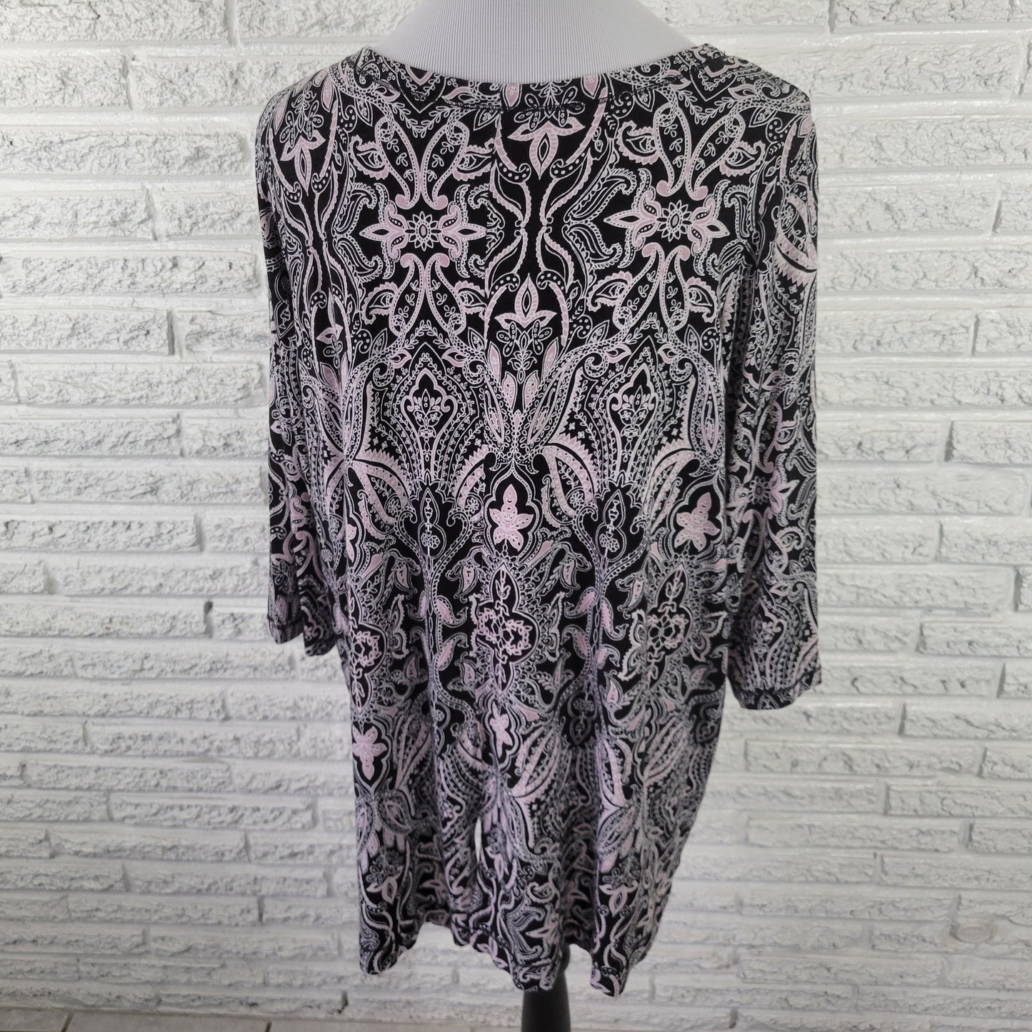 Jones New York 1X Black White Paisley Tunic Womens Plus 3/4 Sleeve PAI51XE