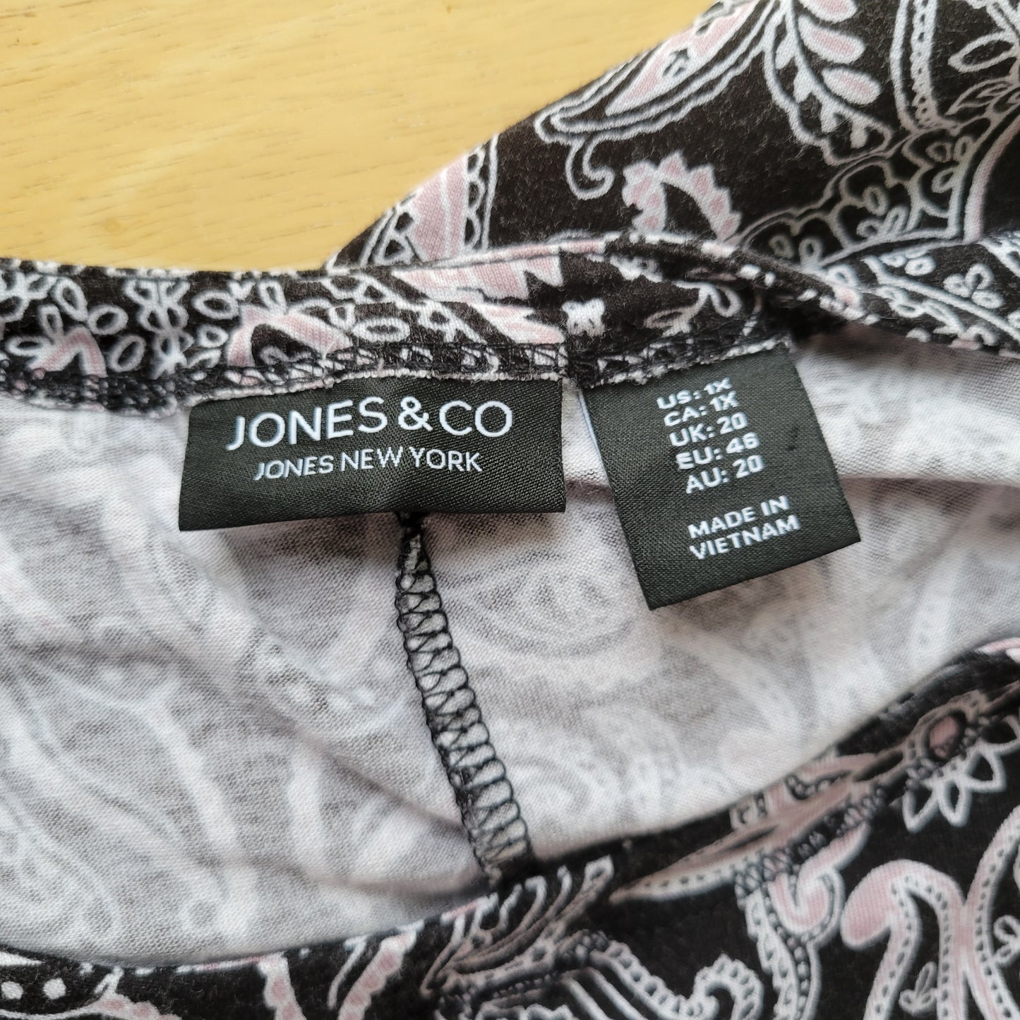 Jones New York 1X Black White Paisley Tunic Womens Plus 3/4 Sleeve PAI51XE