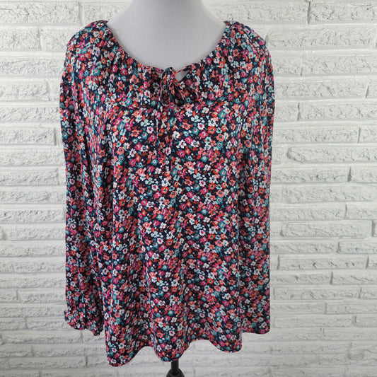 Croft & Barrow 2X Floral Ruffle Sleeve Top Womens Plus Keyhole Neck FLO29XE