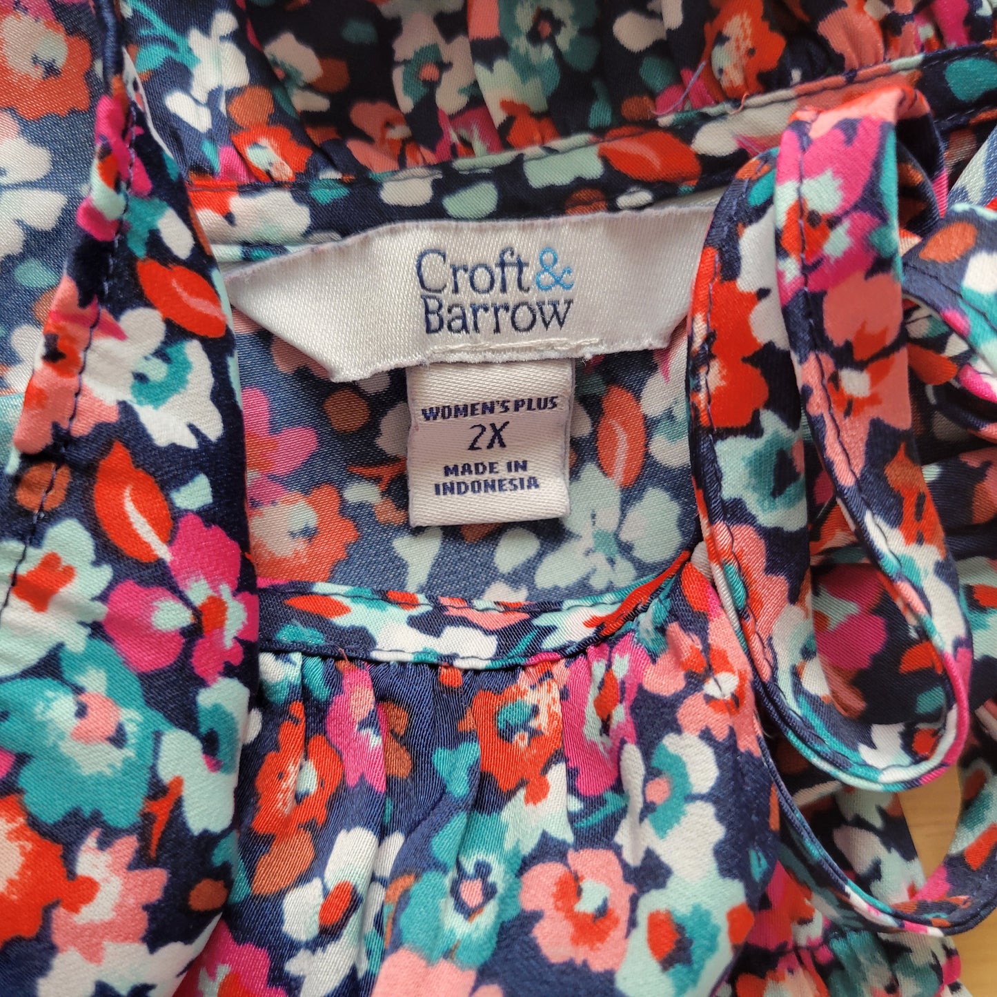 Croft & Barrow 2X Floral Ruffle Sleeve Top Womens Plus Keyhole Neck FLO29XE