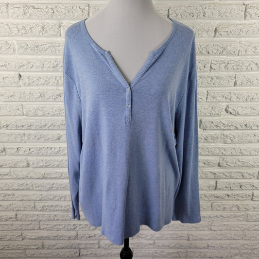 Style & Co Women's Blue Knit Top Size 2X V-Neck Long Sleeve Snap BLU120E