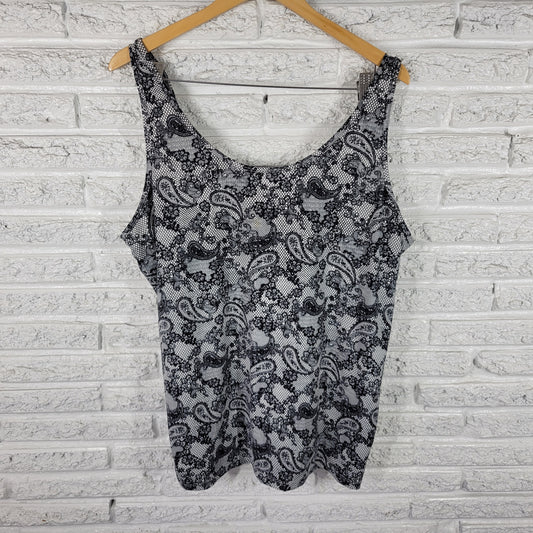 Maggie Barnes Women's Plus Camisole 1X Black Paisley Tank Top Straps PAI52E