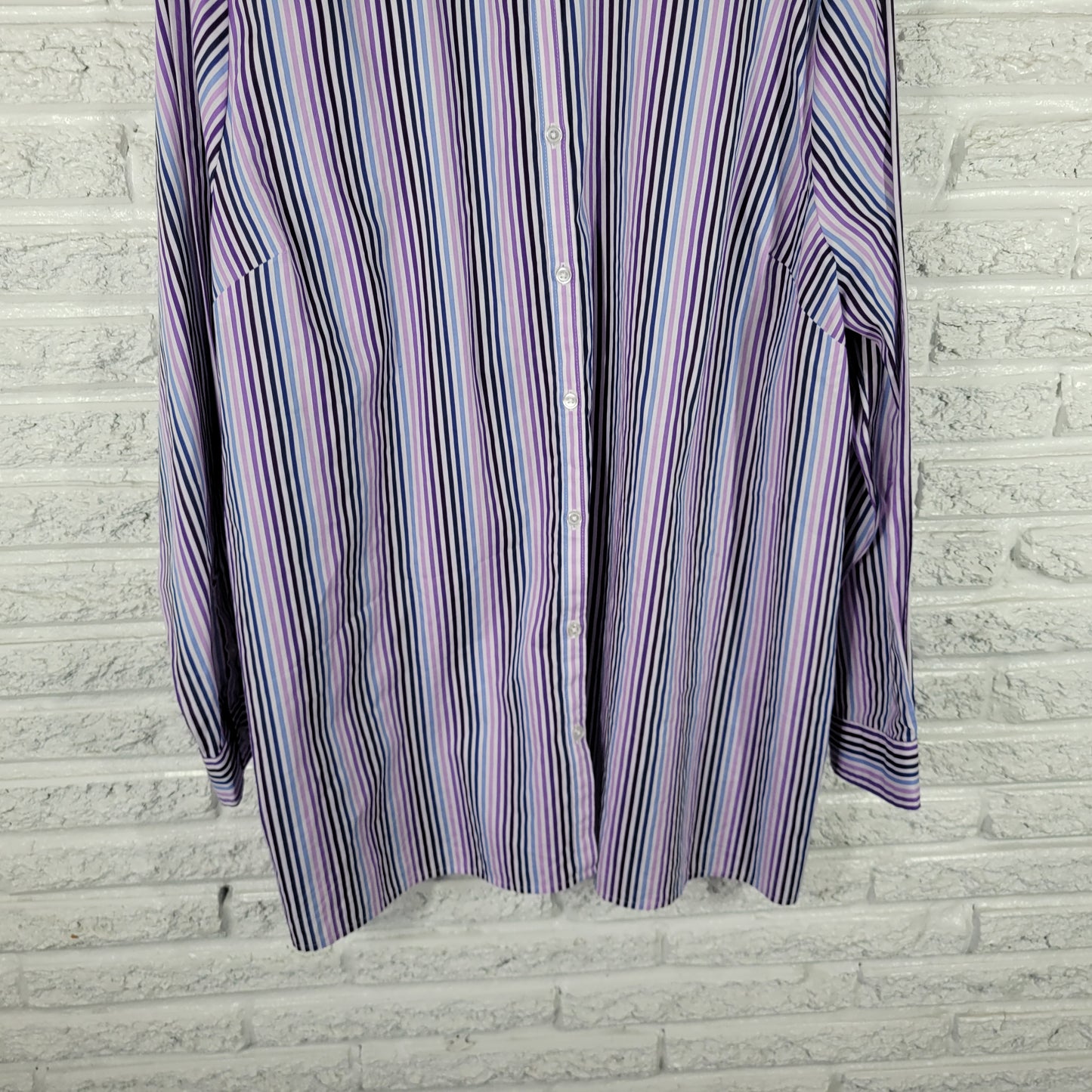 Roaman's Women's Purple Blue Striped Top Size 26W Button Up Long Sleeve STR98E