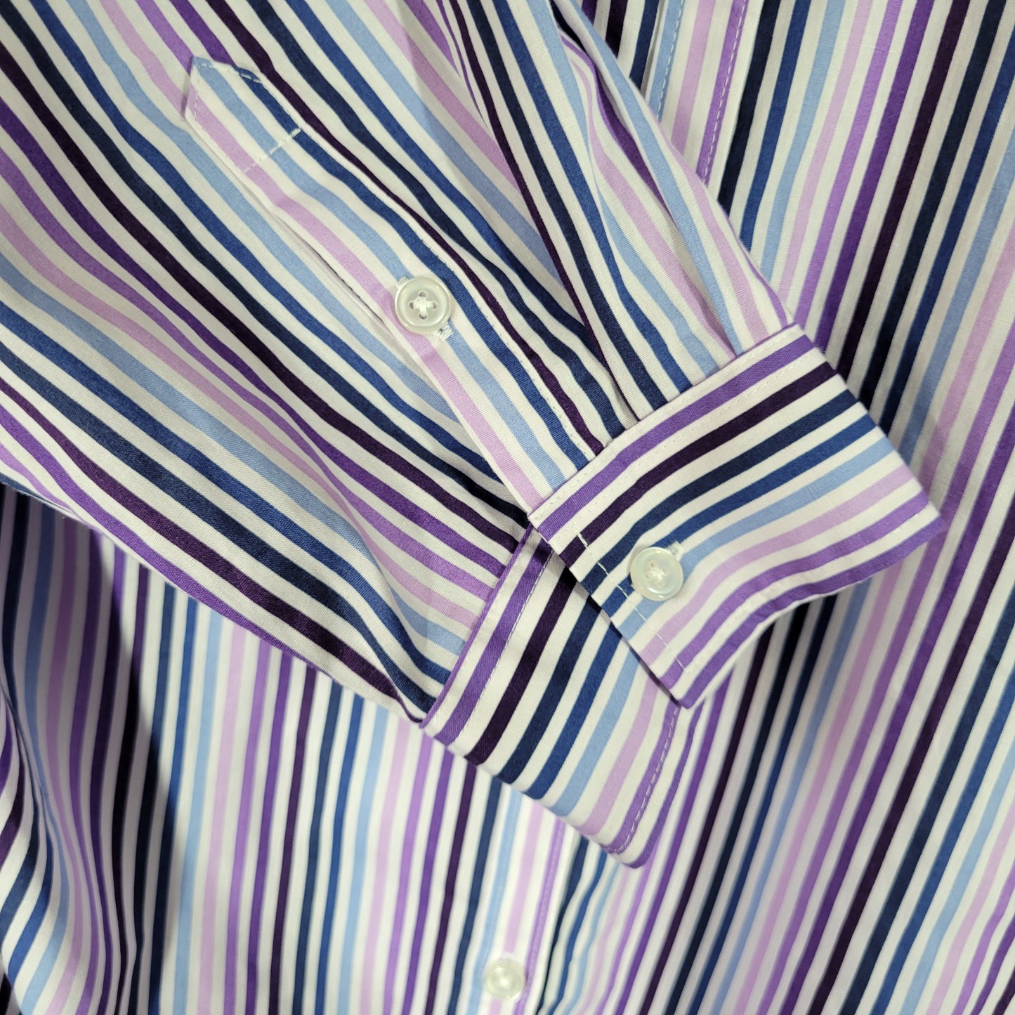 Roaman's Women's Purple Blue Striped Top Size 26W Button Up Long Sleeve STR98E