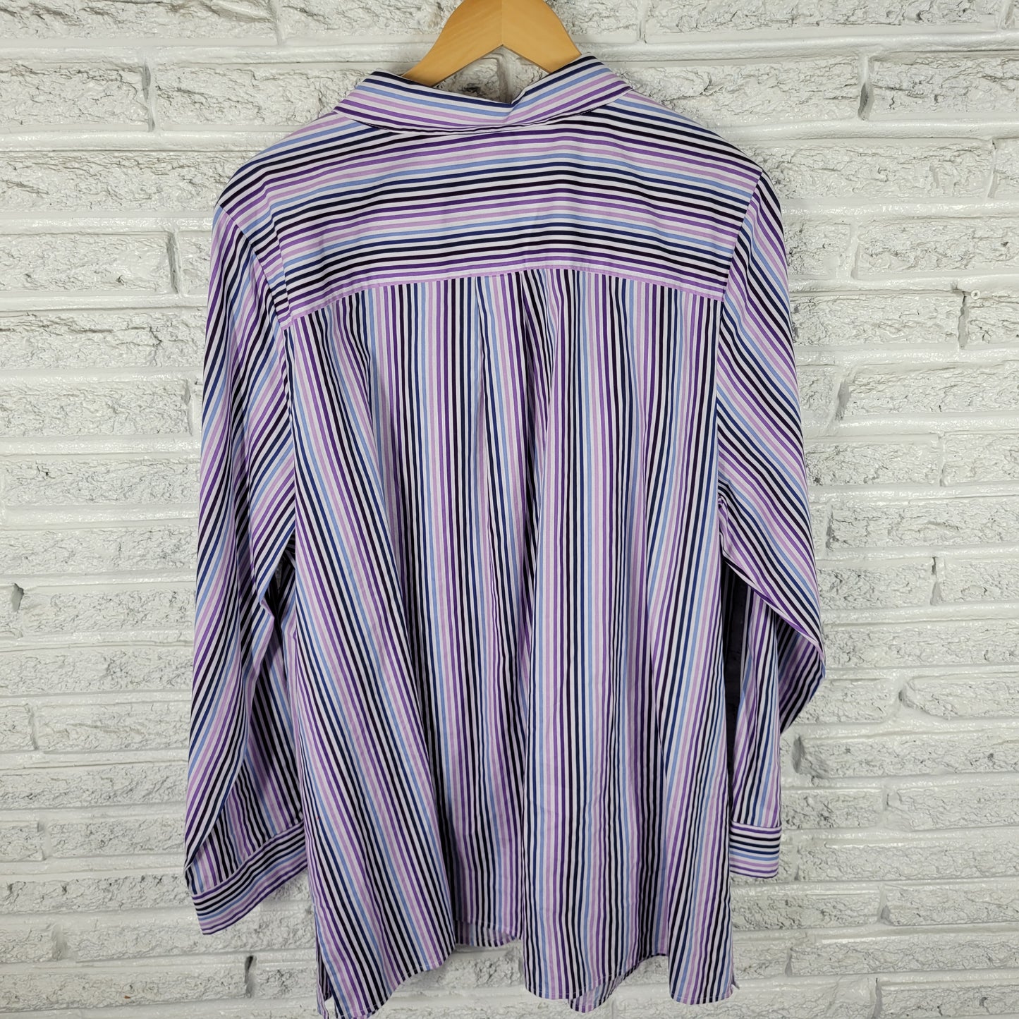 Roaman's Women's Purple Blue Striped Top Size 26W Button Up Long Sleeve STR98E