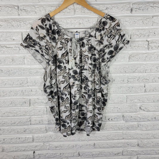 Old Navy Women's 2X Floral Sleeveless Top Black Tan Keyhole Knit FLO66E