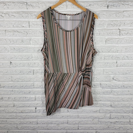 Cato Est 1946 Women's Striped Tunic 22W 24W Green Pink Diagonal Hem STR94E