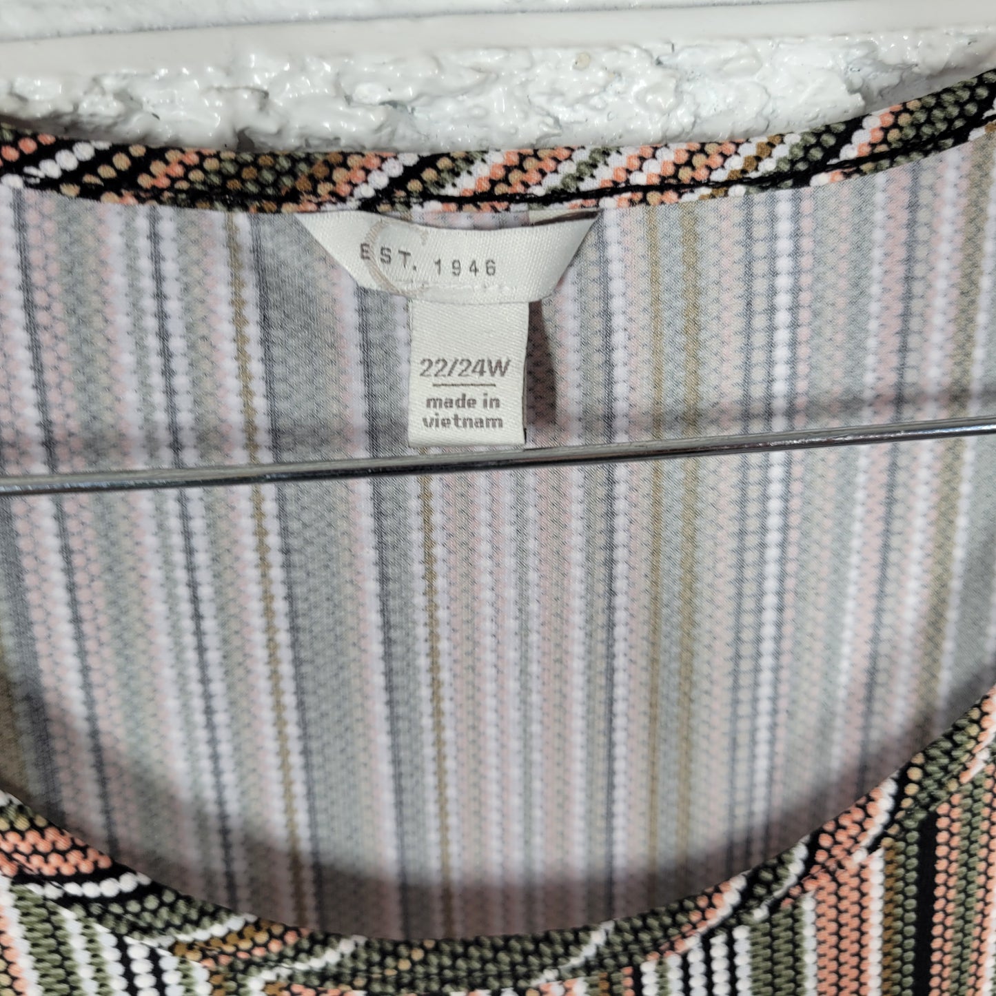 Cato Est 1946 Women's Striped Tunic 22W 24W Green Pink Diagonal Hem STR94E
