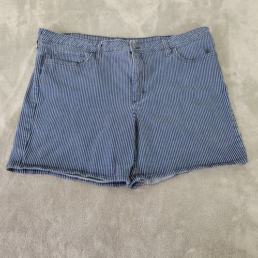 Lee Women's Striped Denim Shorts Size 22 Blue White Mid Rise Stretch STR64E