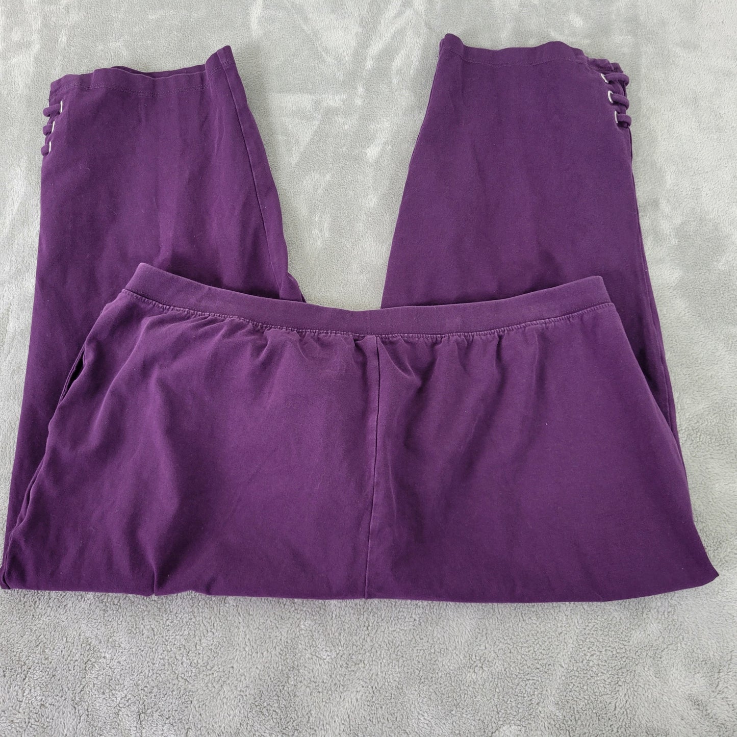 Catherines Suprema Purple Capri Pants 1X Lace-Up Leg Stretch PUR25E