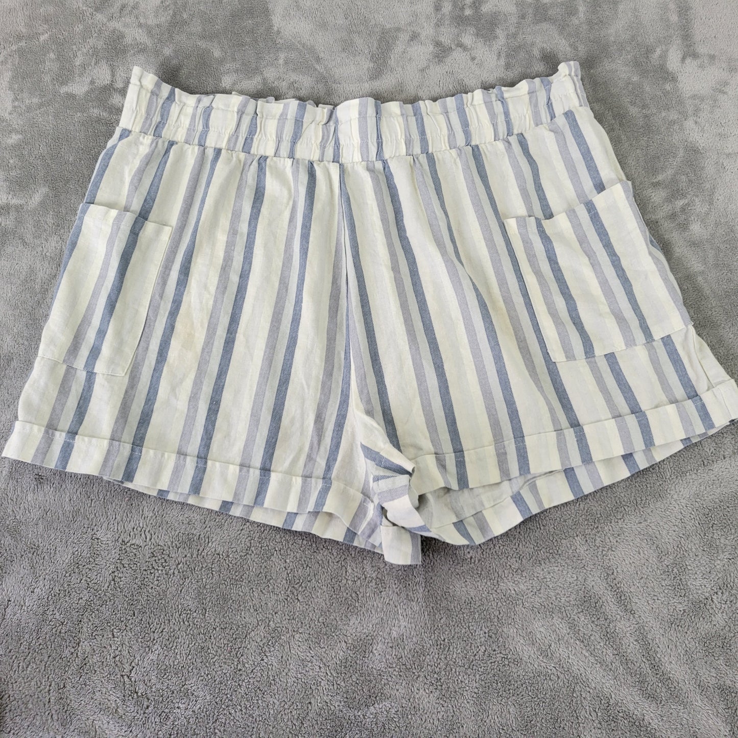 Forever 21 Women's 3X Striped Paperbag Shorts Blue White Linen Blend STR83E