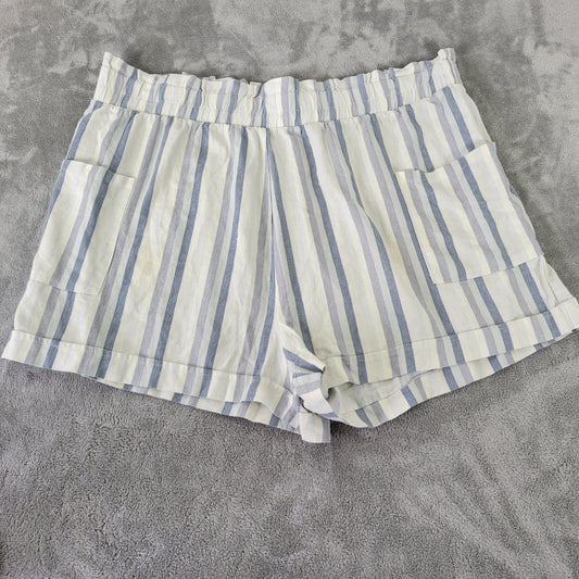 Forever 21 Women's 3X Striped Paperbag Shorts Blue White Linen Blend STR83E