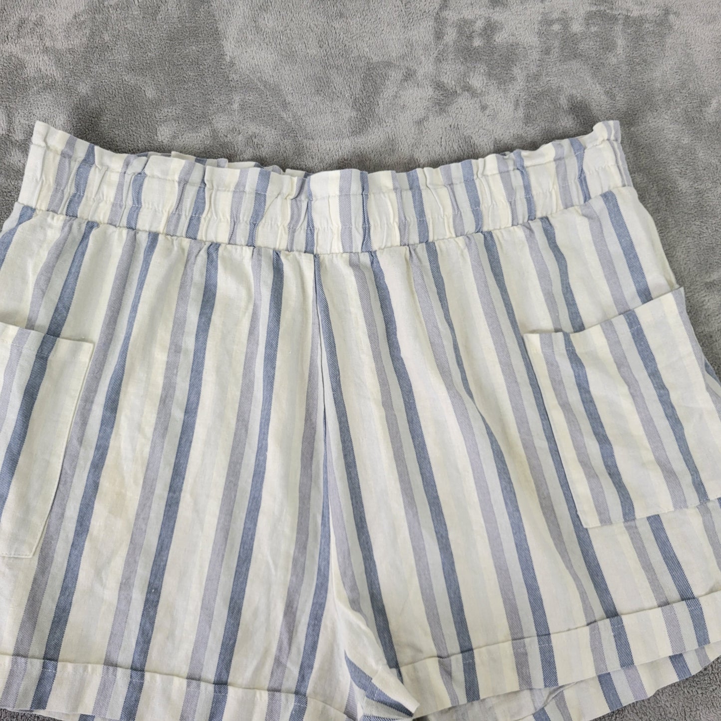 Forever 21 Women's 3X Striped Paperbag Shorts Blue White Linen Blend STR83E
