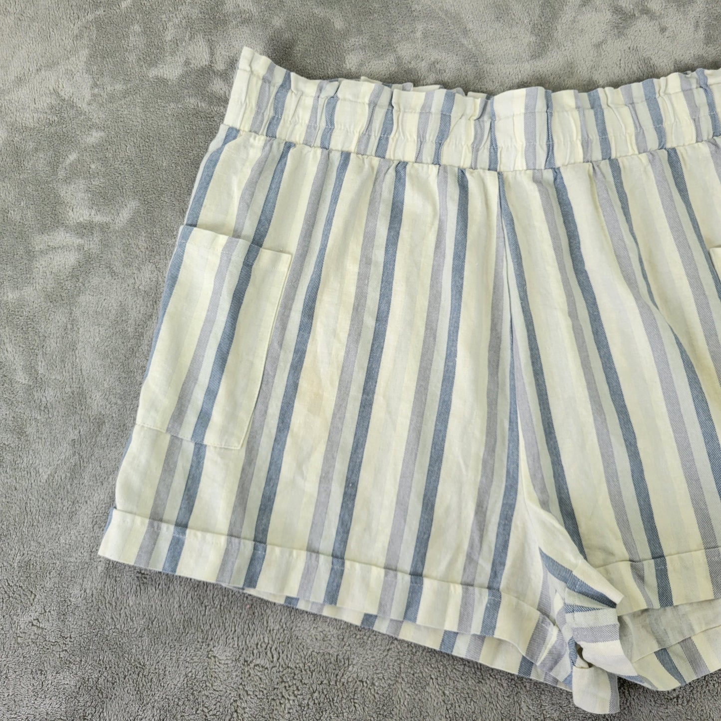 Forever 21 Women's 3X Striped Paperbag Shorts Blue White Linen Blend STR83E