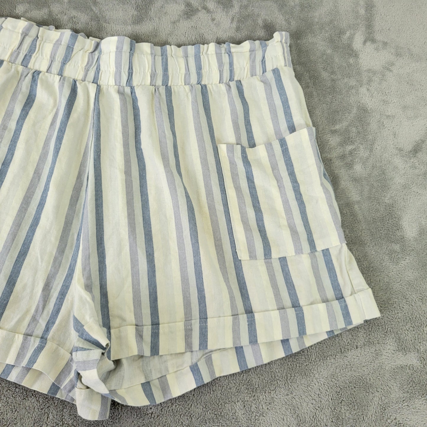 Forever 21 Women's 3X Striped Paperbag Shorts Blue White Linen Blend STR83E