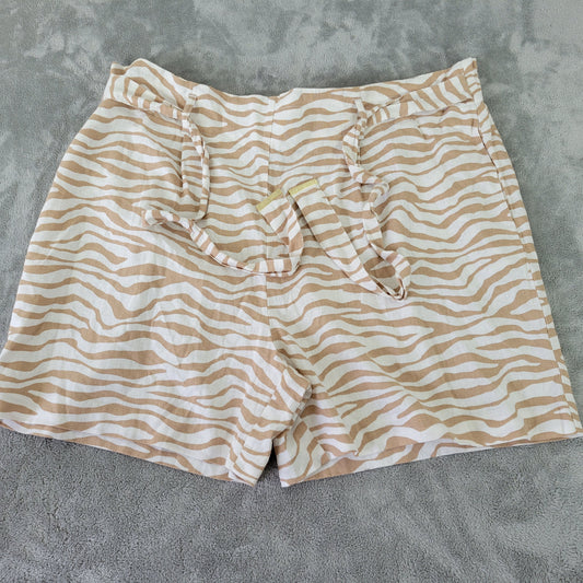 Anne Klein Women's XL Shorts Animal Print Tan White Belted Linen Viscose ANI49E