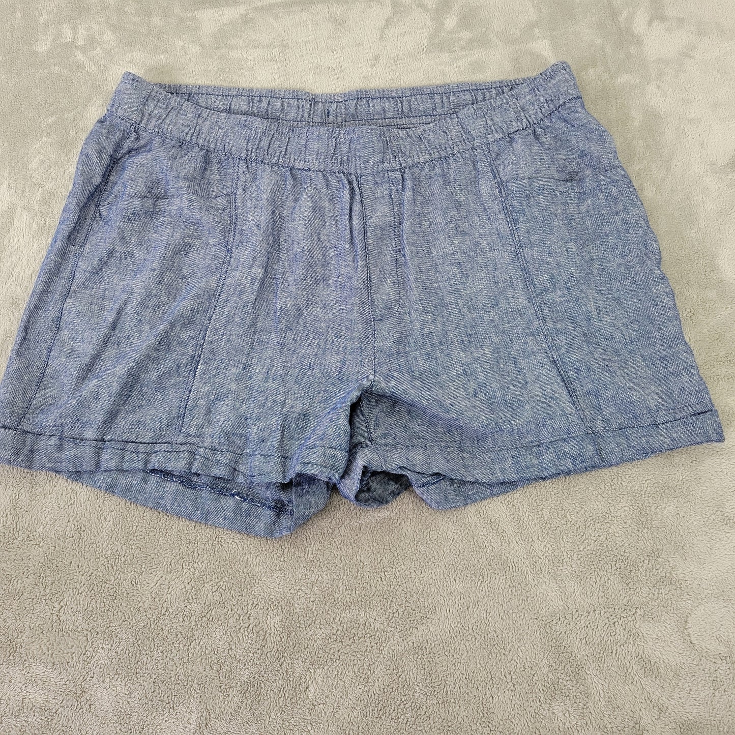 Old Navy Women's Shorts XL Blue Chambray Linen Blend Pull On Drawstring BLU267E