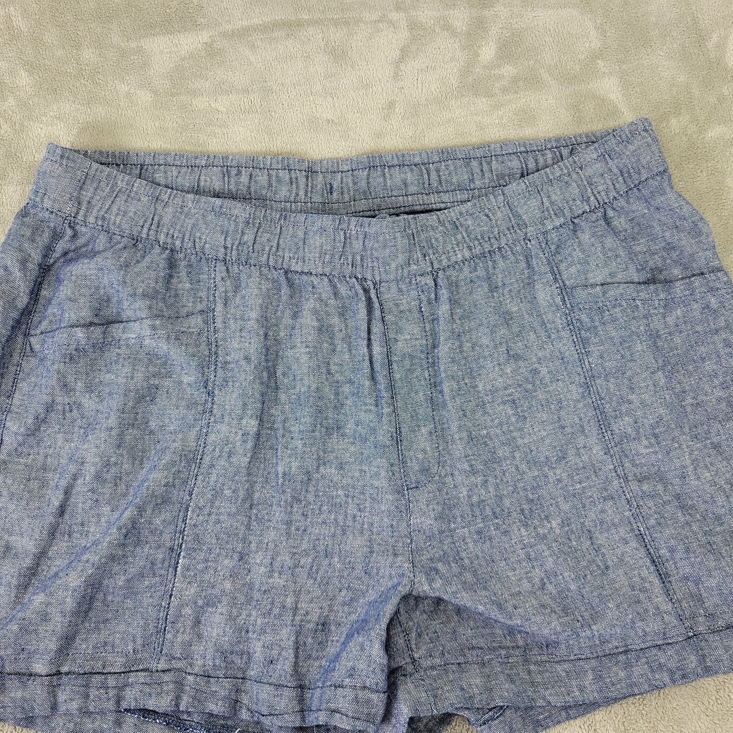Old Navy Women's Shorts XL Blue Chambray Linen Blend Pull On Drawstring BLU267E