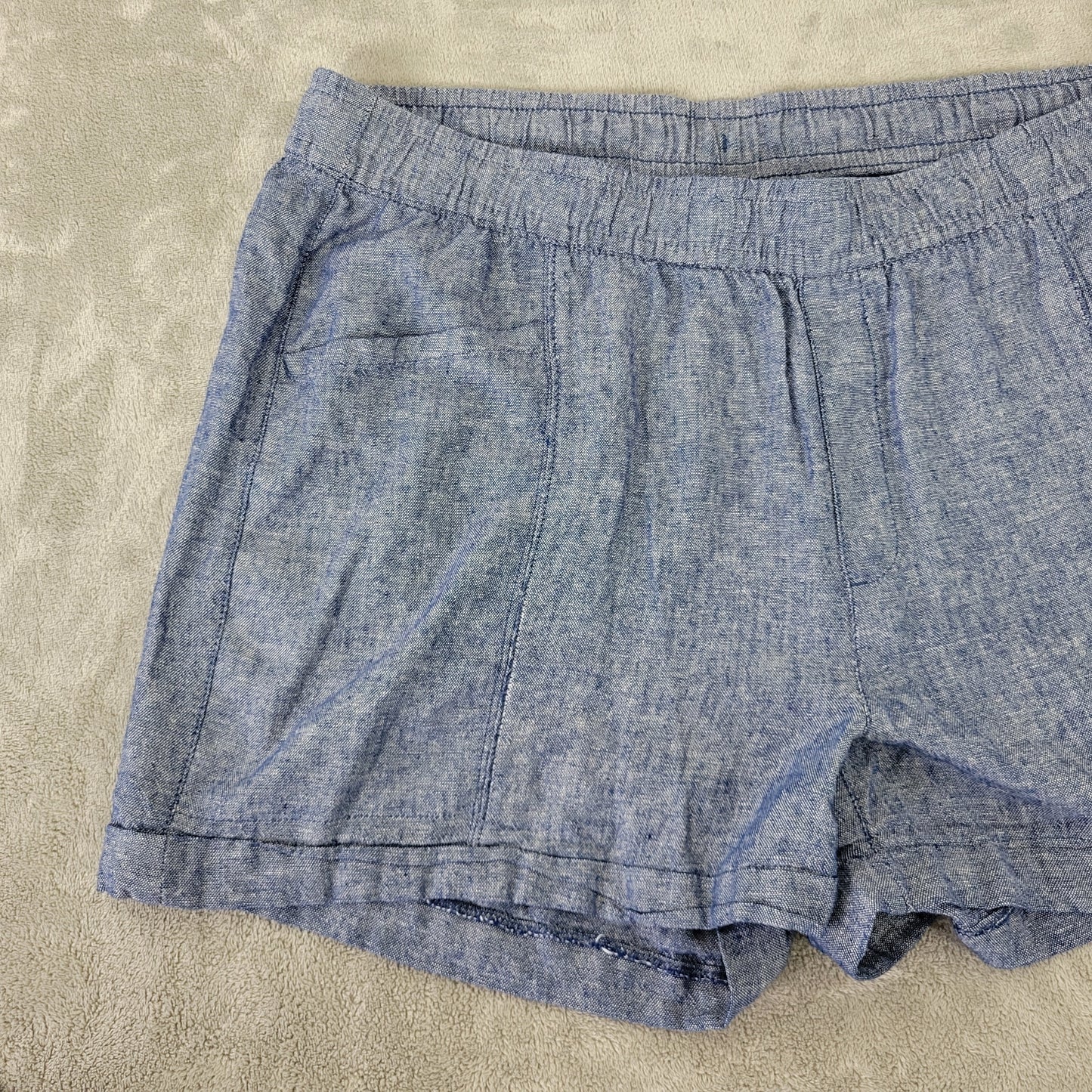 Old Navy Women's Shorts XL Blue Chambray Linen Blend Pull On Drawstring BLU267E