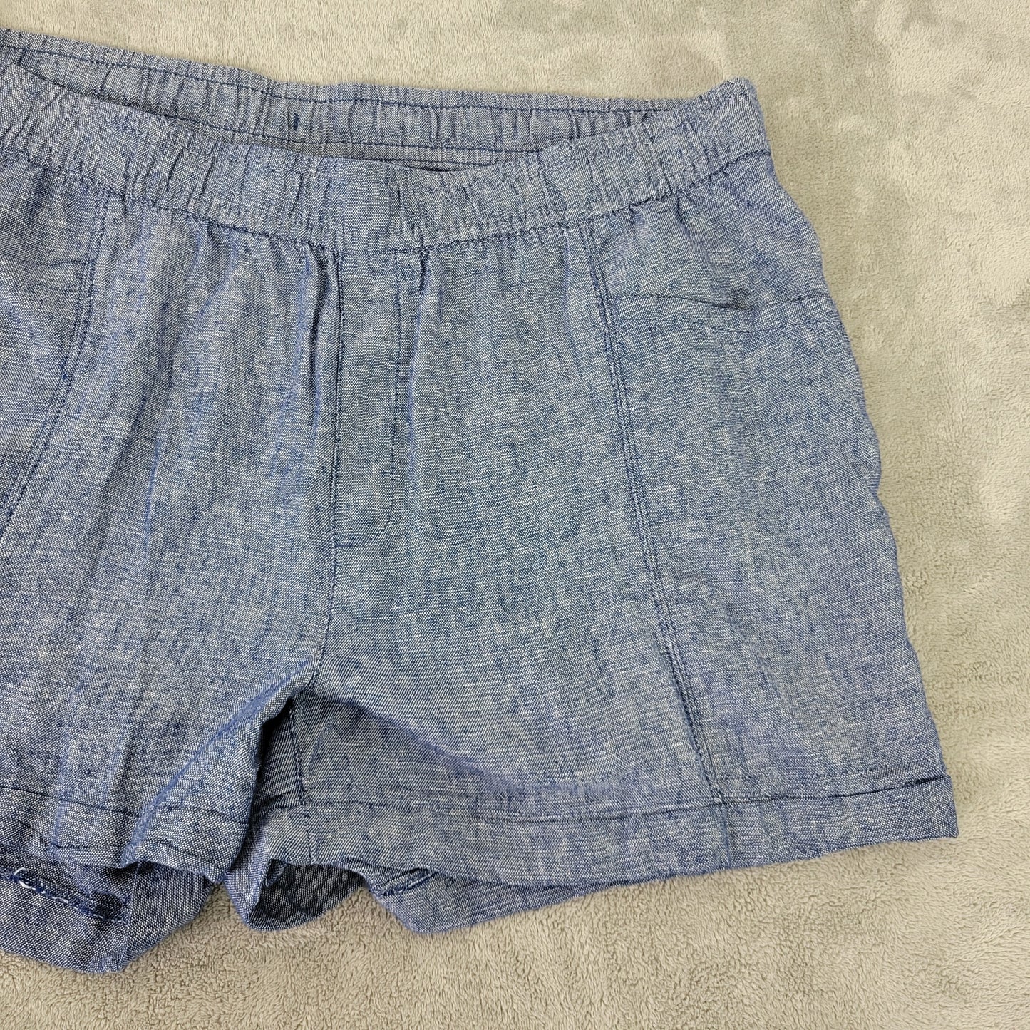 Old Navy Women's Shorts XL Blue Chambray Linen Blend Pull On Drawstring BLU267E