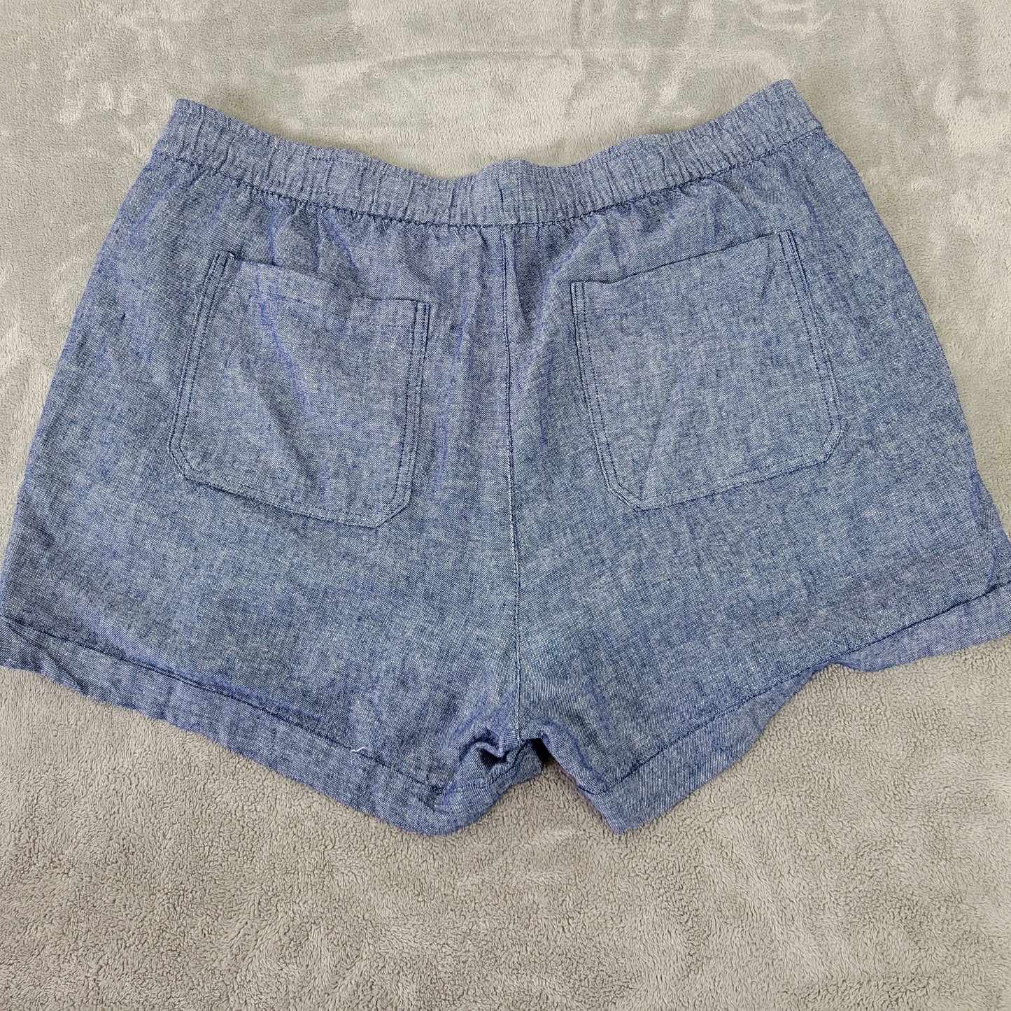 Old Navy Women's Shorts XL Blue Chambray Linen Blend Pull On Drawstring BLU267E