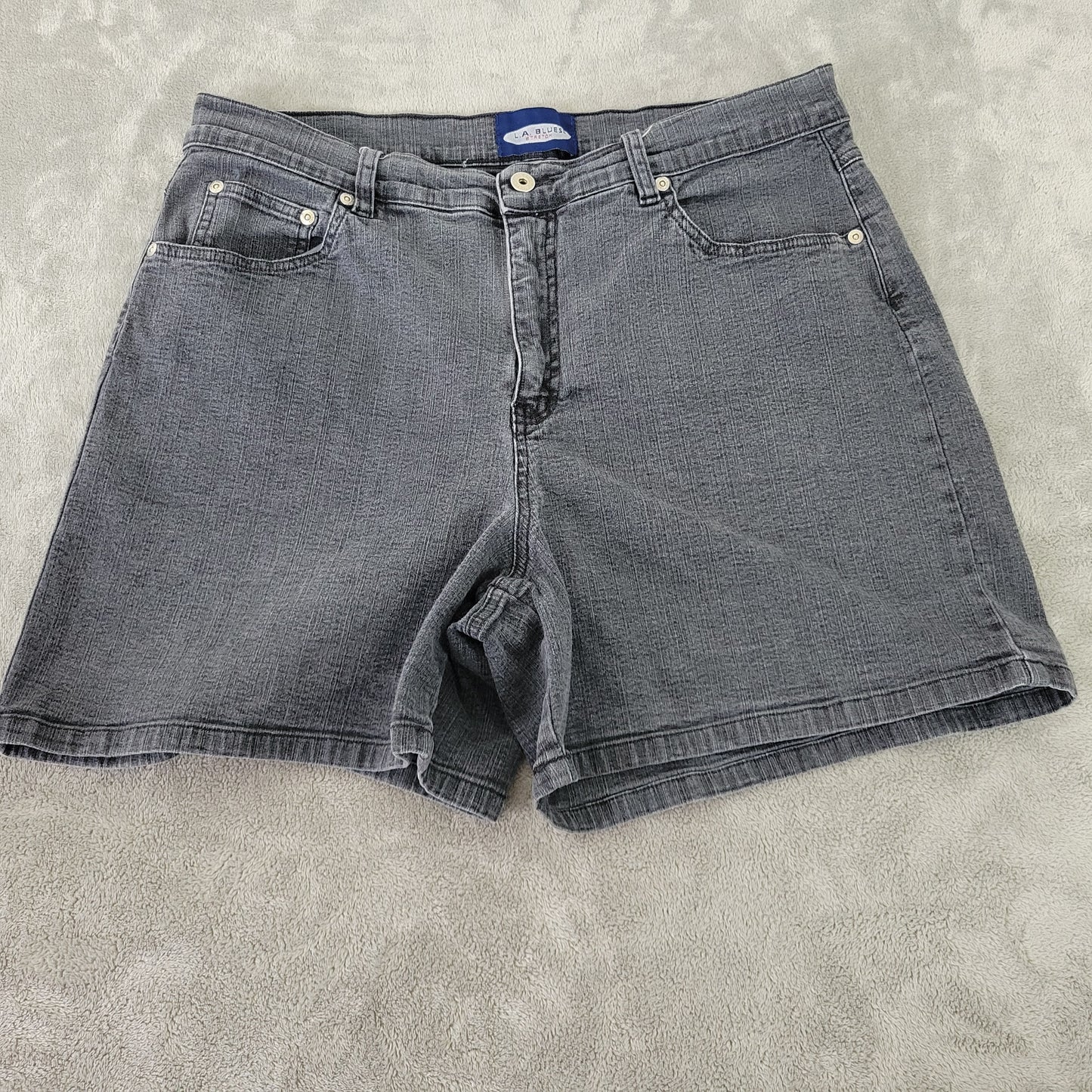 LA Blues Women's 18W Muted Black Denim Shorts Size Plus Elastic Waist SHO12E