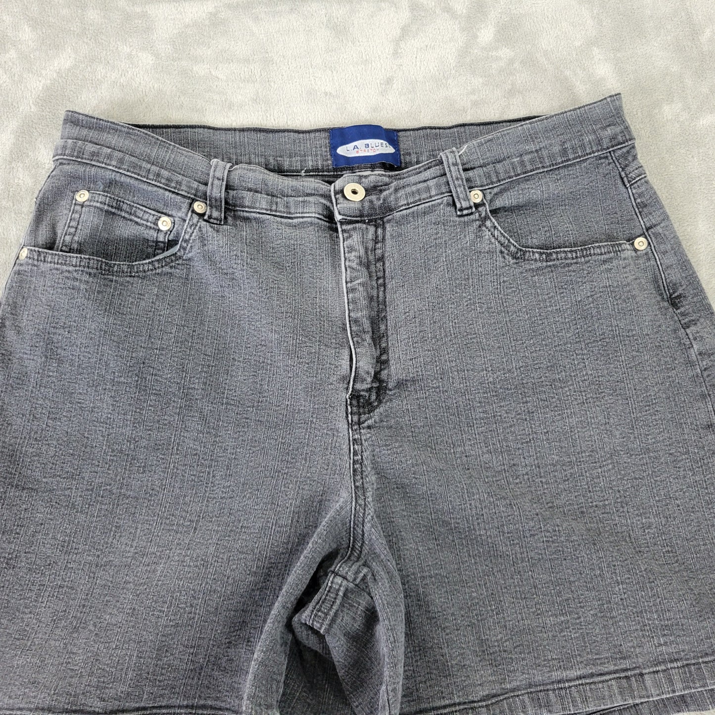 LA Blues Women's 18W Muted Black Denim Shorts Size Plus Elastic Waist SHO12E