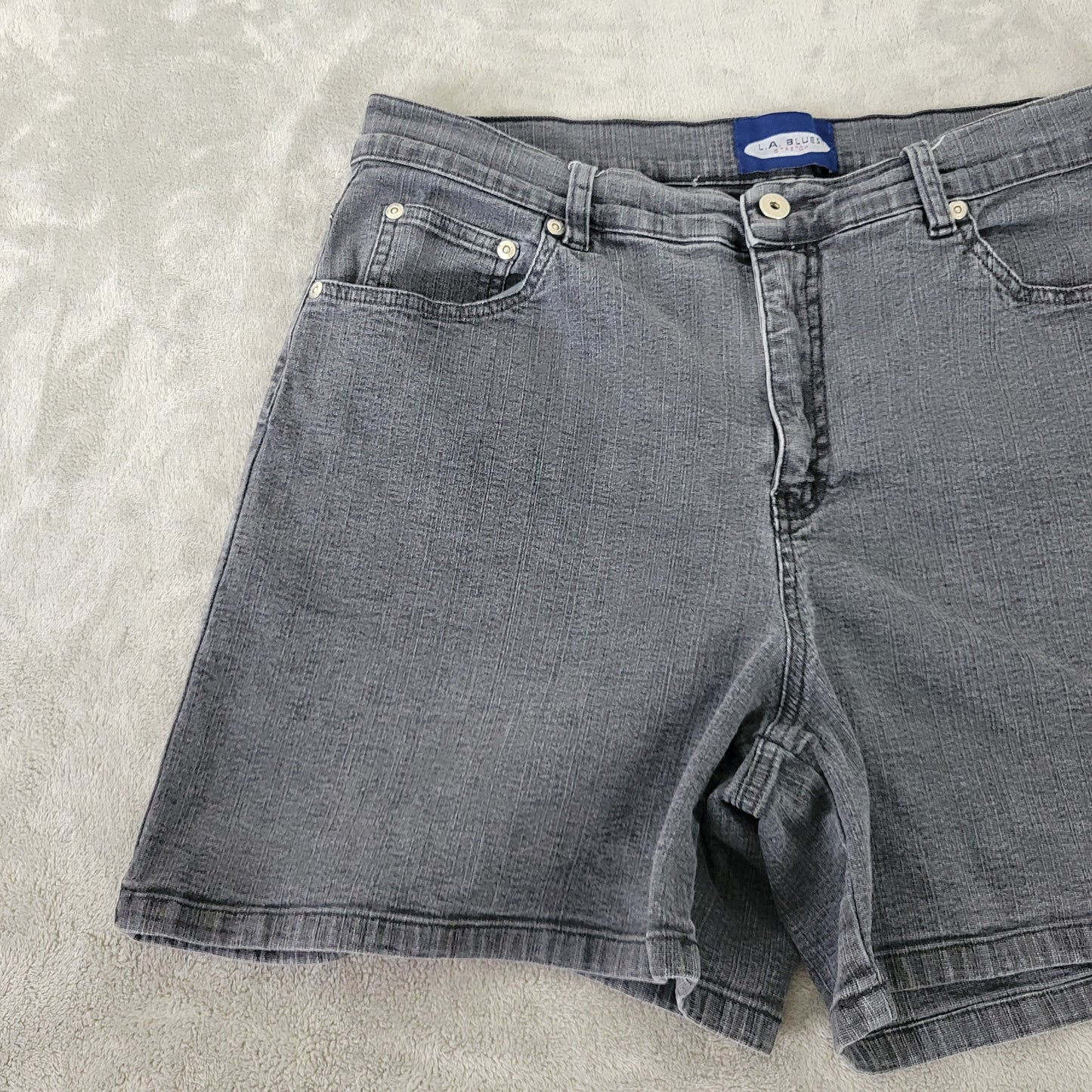 LA Blues Women's 18W Muted Black Denim Shorts Size Plus Elastic Waist SHO12E