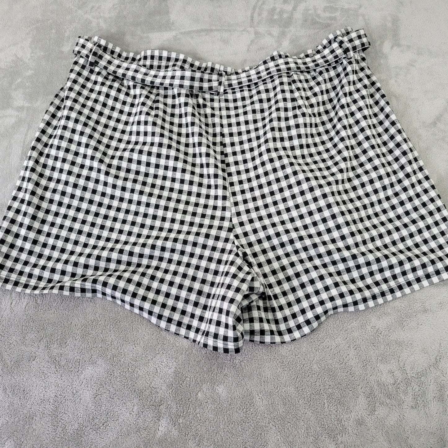 Cato Est 1946 Women's Gingham Shorts 26W 28W Black White Check Belted PLA5E