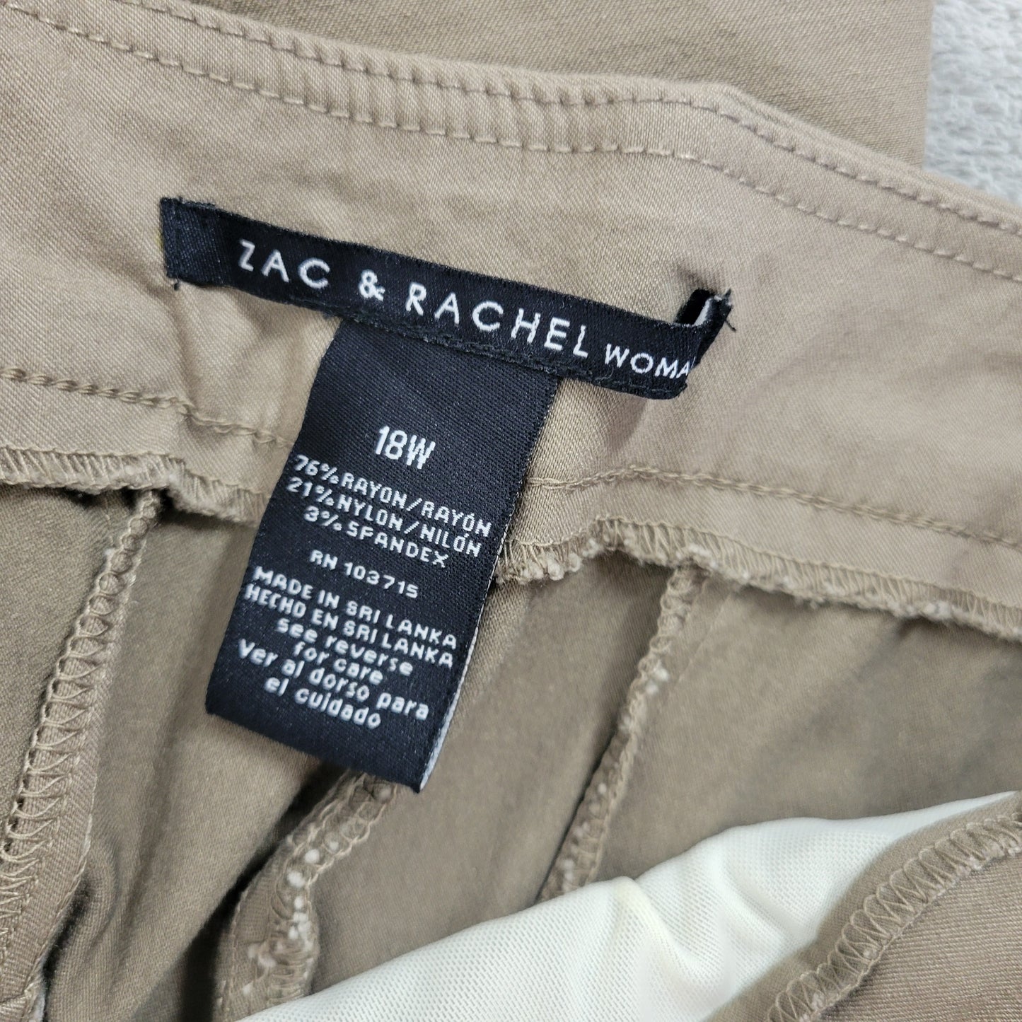 Zac & Rachel Womens 18W Tan Dress Pants Comfort Stretch Pull On BRO8E