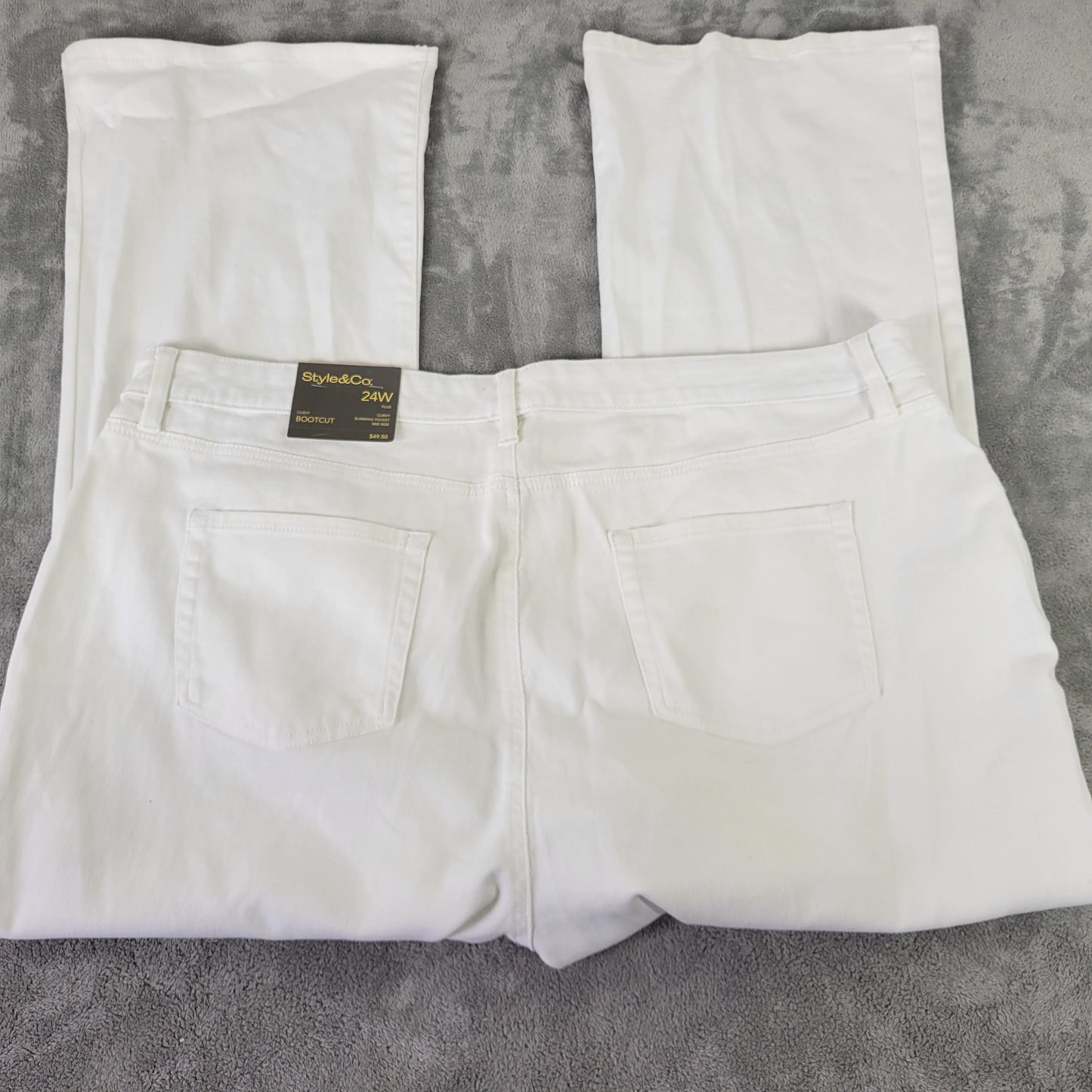 Style & Co Women's 24W White Bootcut Jeans Mid Rise Slimming Pockets Plus BOO7E
