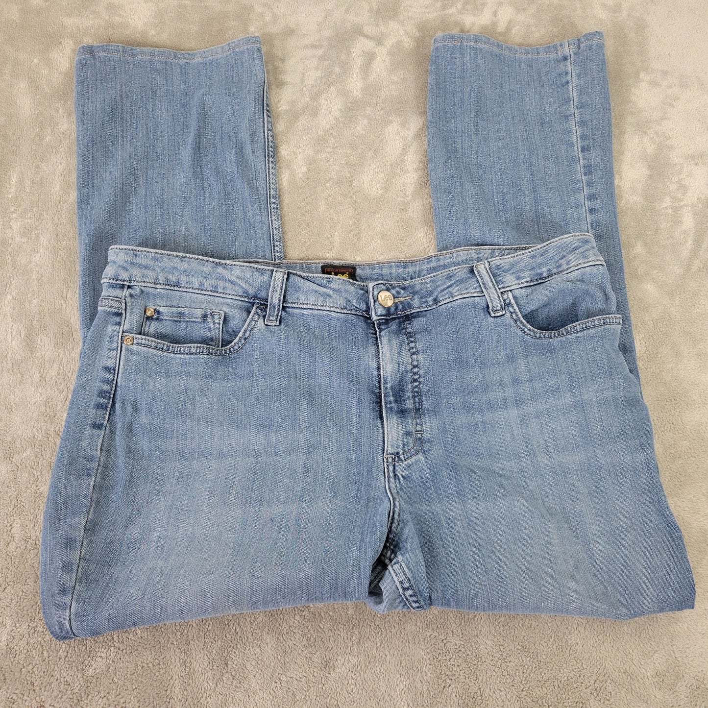 Lee Women's 20L Medium Blue Jeans Straight Leg Elastic Waist Stretch SL101E