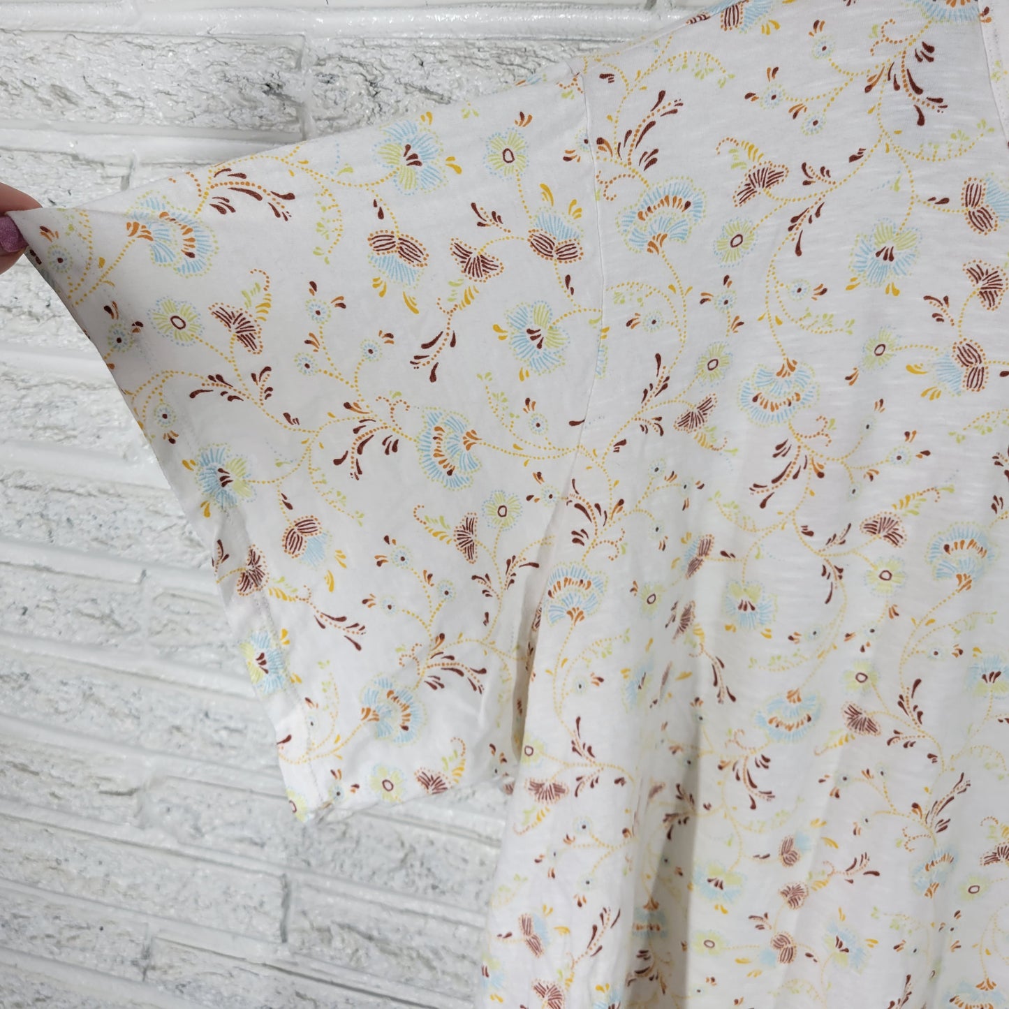 ANA 5X Brown Yellow Floral Tee 100% Cotton Crew Neck Short Sleeve Plus FLO3E