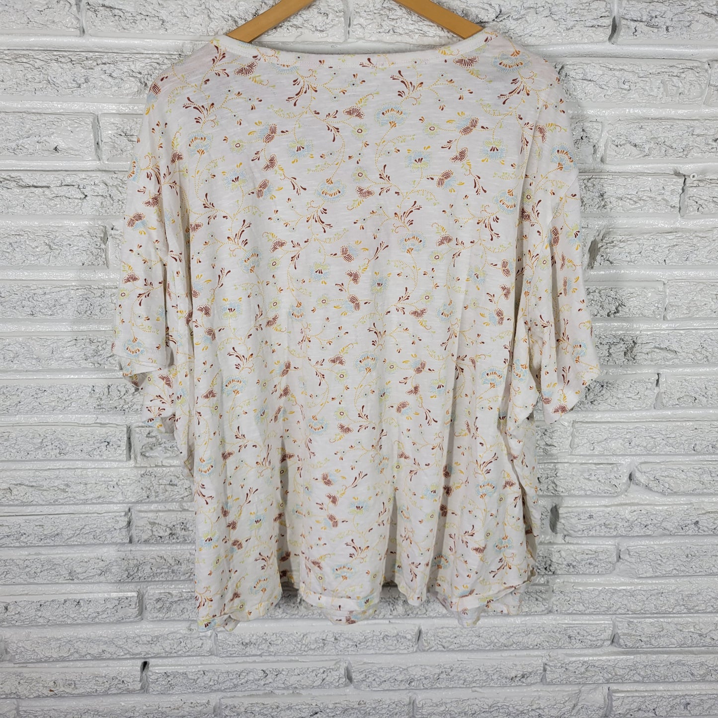 ANA 5X Brown Yellow Floral Tee 100% Cotton Crew Neck Short Sleeve Plus FLO3E