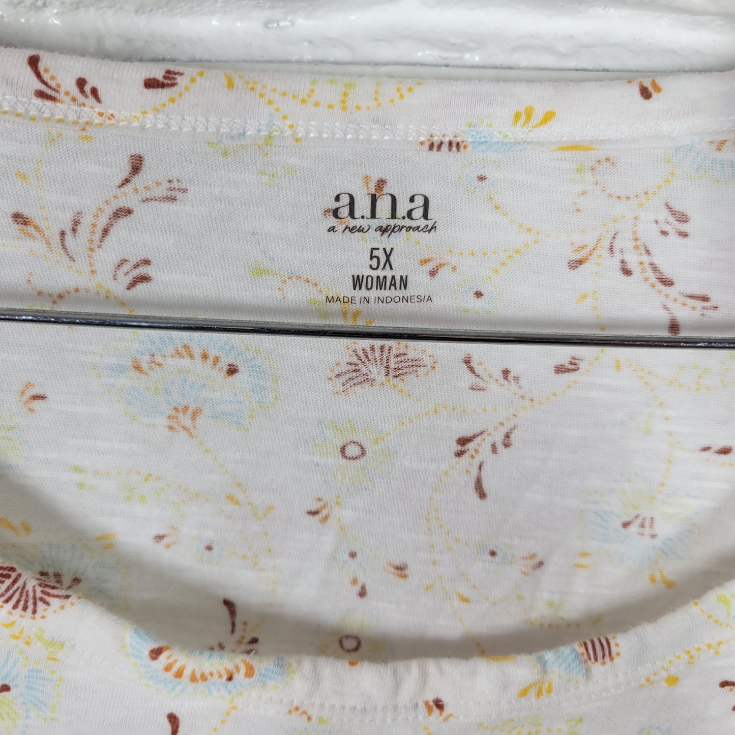 ANA 5X Brown Yellow Floral Tee 100% Cotton Crew Neck Short Sleeve Plus FLO3E