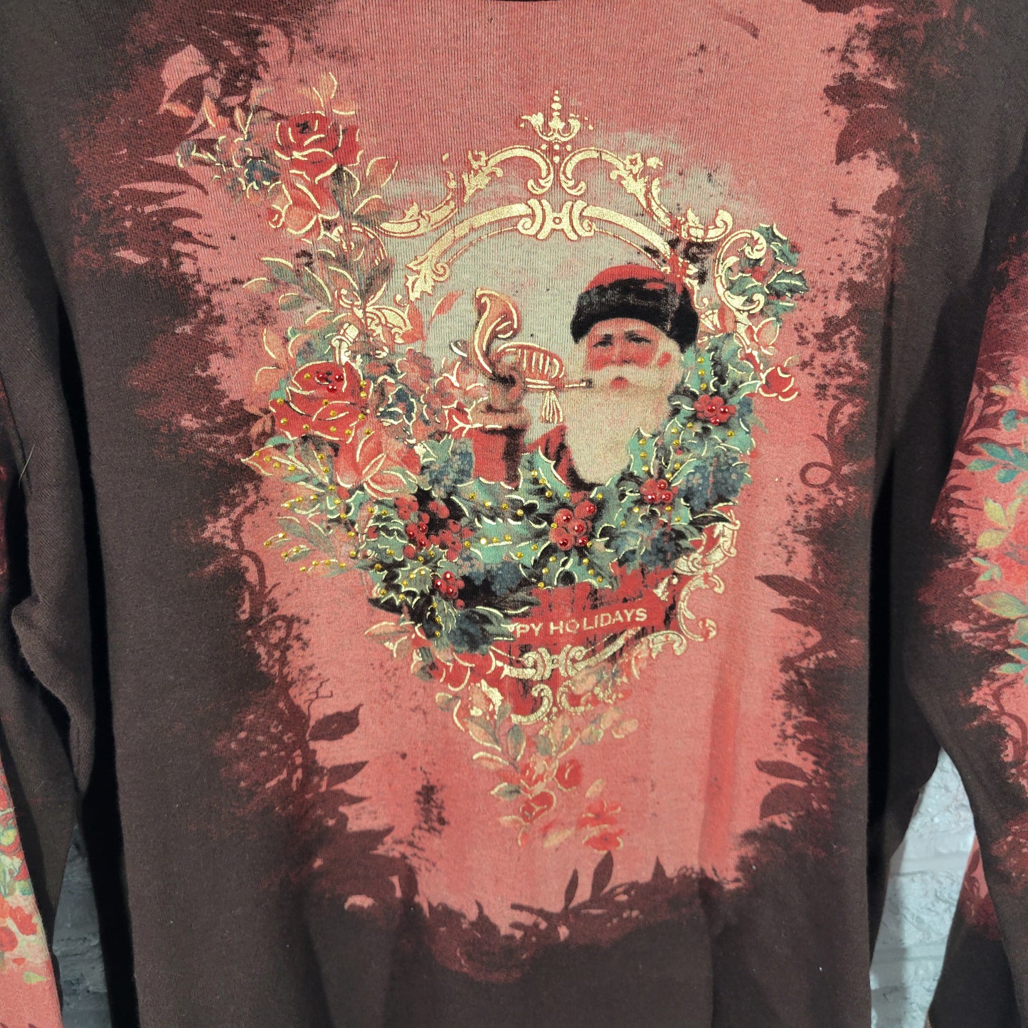 Merry & Bright XL Brown St. Nicholas Christmas Tee Studded Long Sleeve NOV98E
