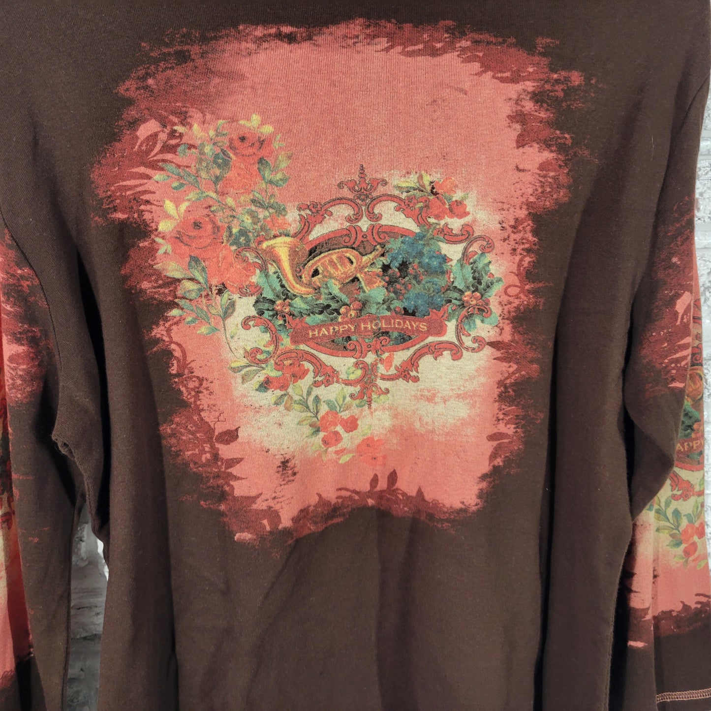 Merry & Bright XL Brown St. Nicholas Christmas Tee Studded Long Sleeve NOV98E