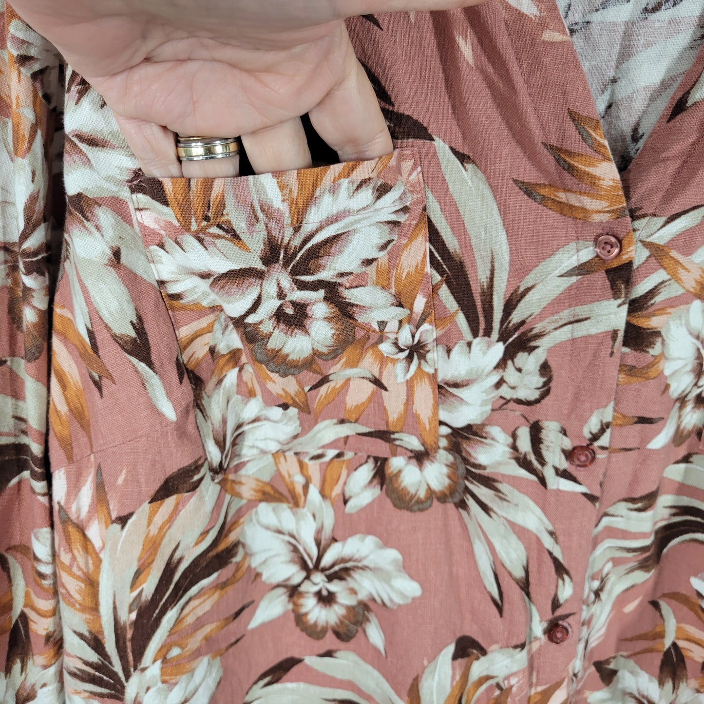 Nine West 3X Pink Brown Floral Top Long Sleeve Side Slit Pullover FLO240XE
