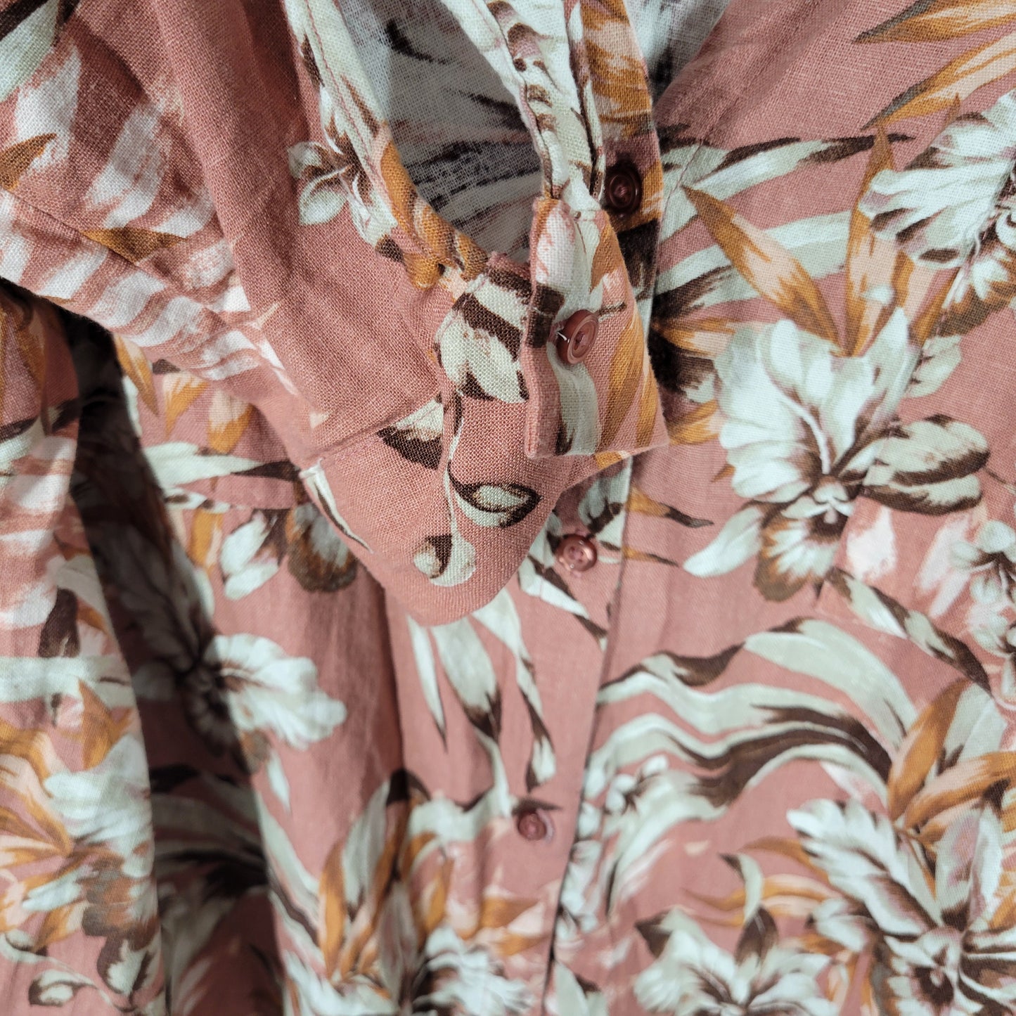 Nine West 3X Pink Brown Floral Top Long Sleeve Side Slit Pullover FLO240XE