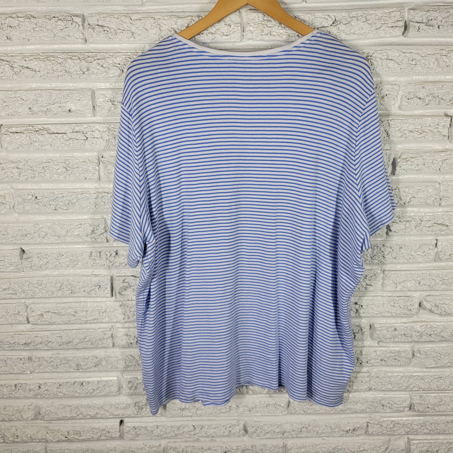 Croft & Barrow 3X Blue White Striped V-Neck Tee 100% Cotton STR104E