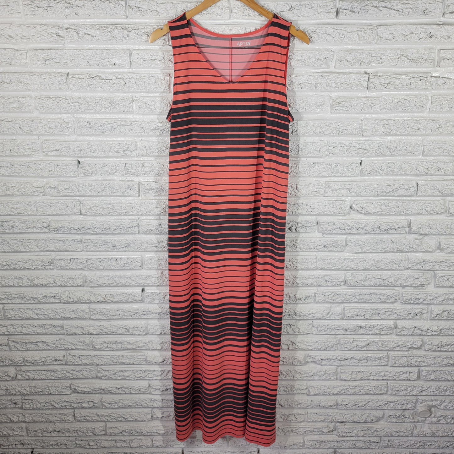 Apt 9 XL Orange Gray Striped Sheath Tank Dress Midi Stretch Casual Travel STR97E