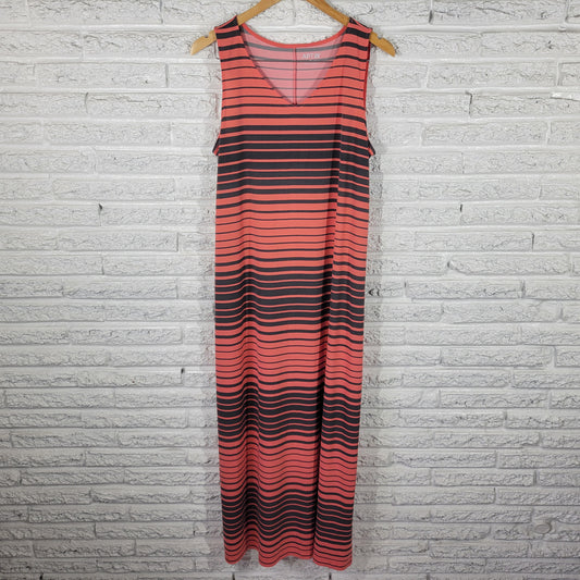 Apt 9 XL Orange Gray Striped Sheath Tank Dress Midi Stretch Casual Travel STR97E
