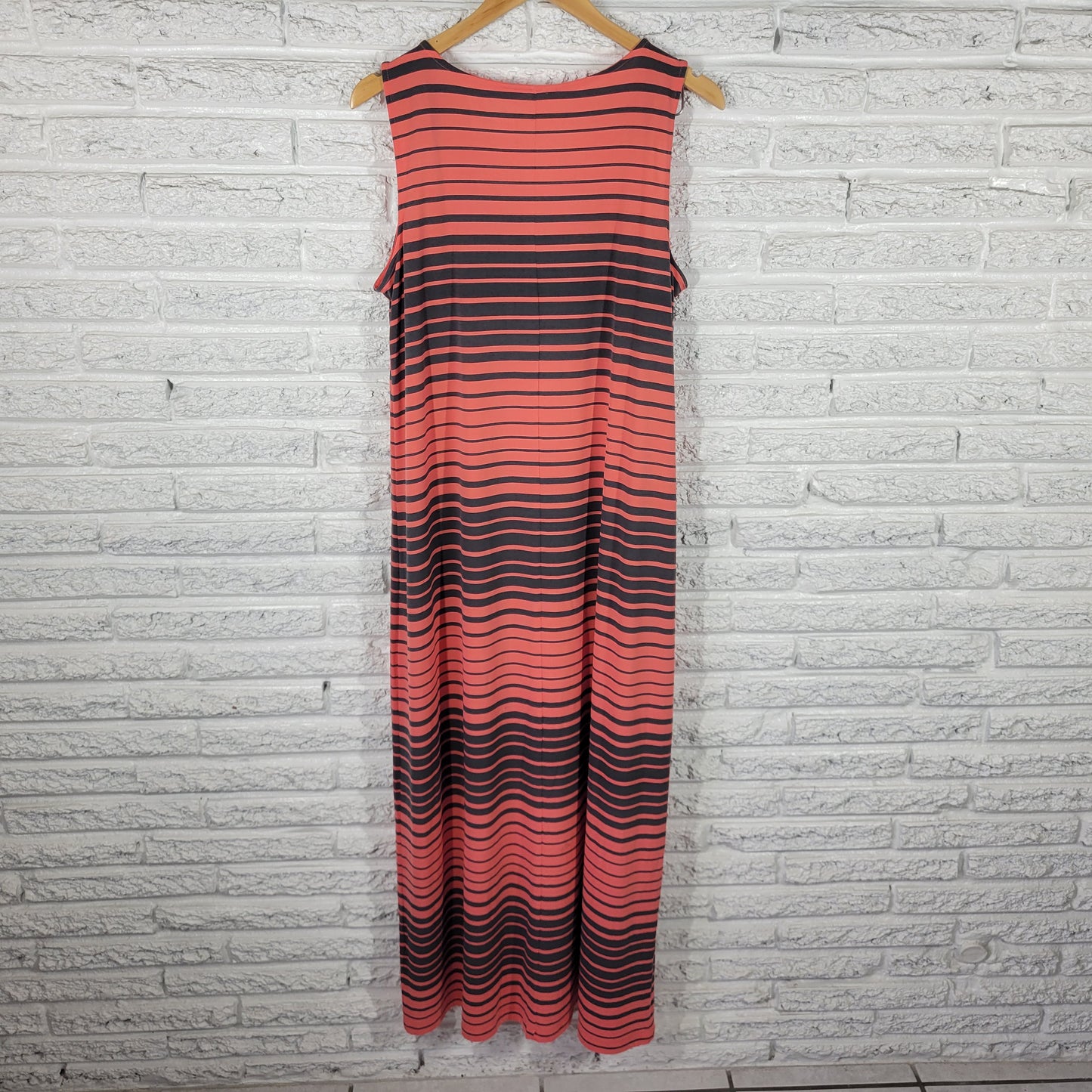 Apt 9 XL Orange Gray Striped Sheath Tank Dress Midi Stretch Casual Travel STR97E