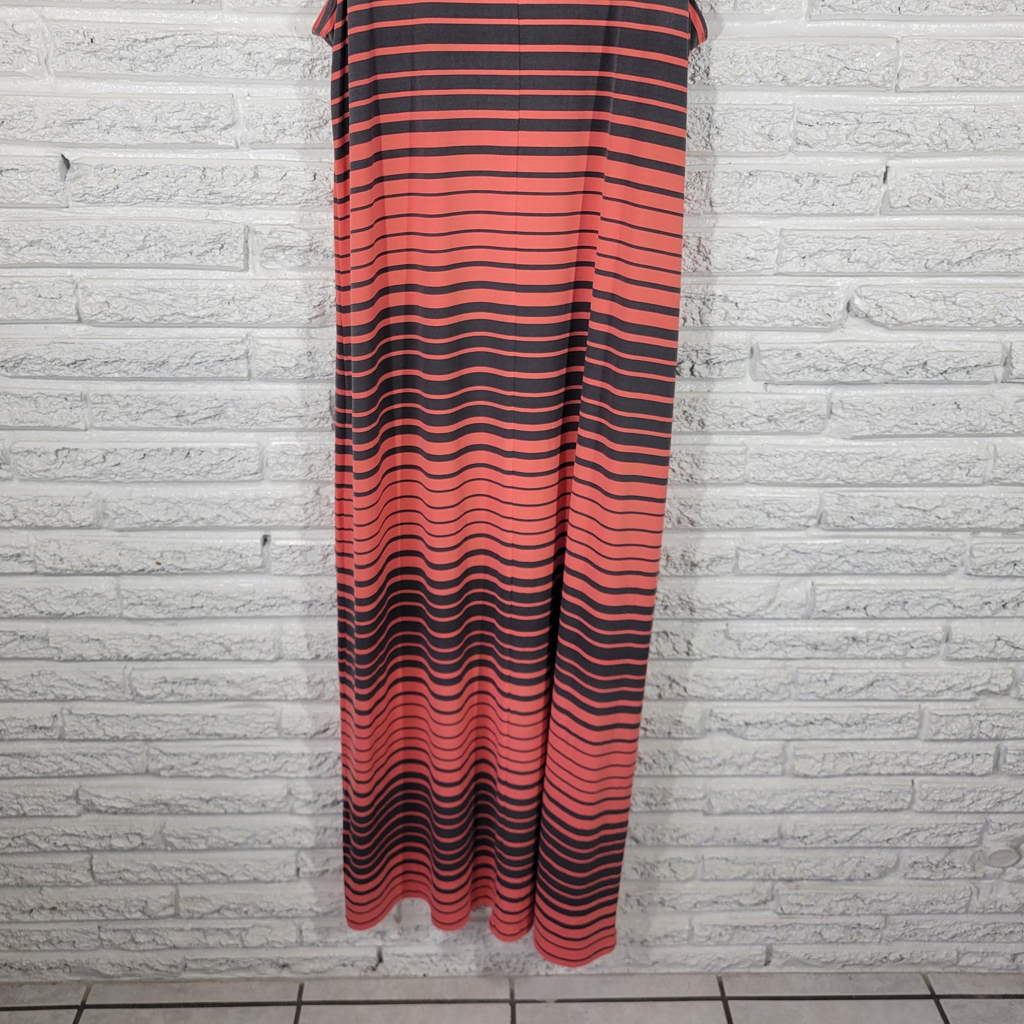 Apt 9 XL Orange Gray Striped Sheath Tank Dress Midi Stretch Casual Travel STR97E