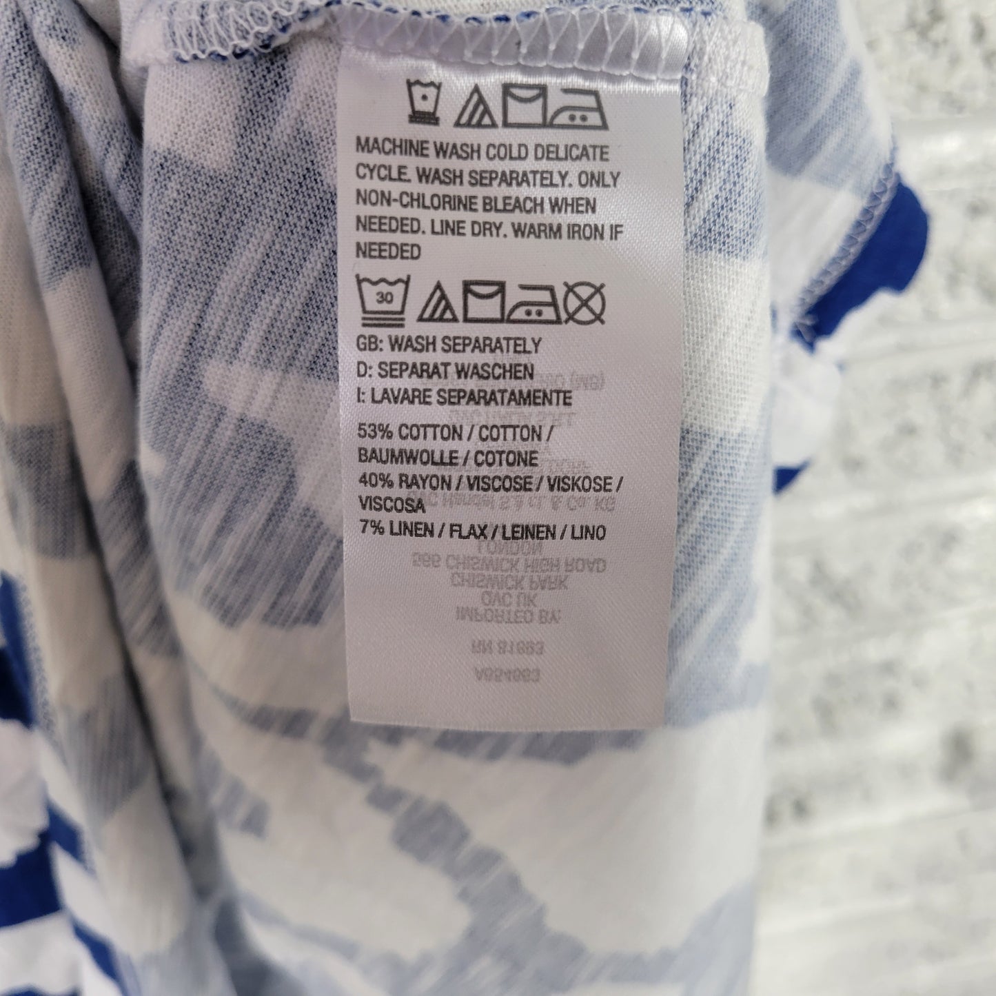 Denim & Co. XL Blue White Watercolor Tank Top Cotton Stretch Crew WAT42E