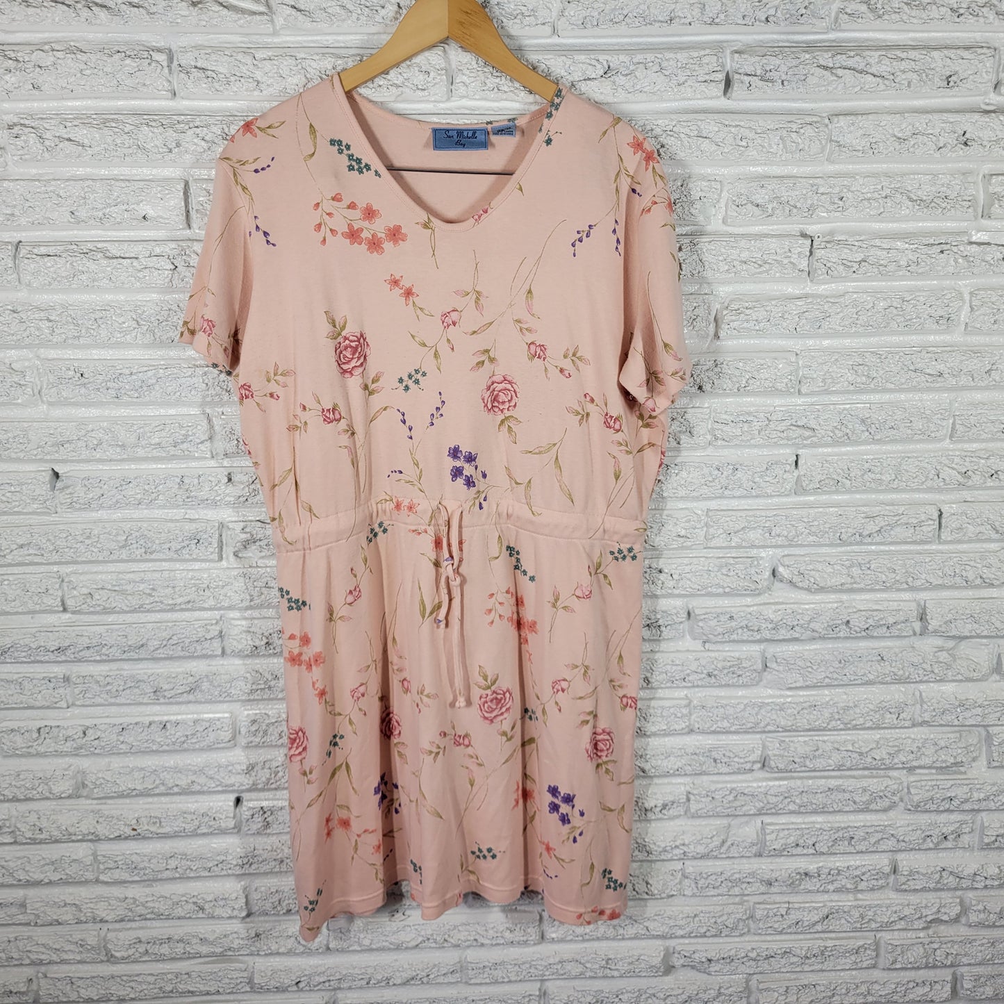 San Michelle Bay 18W Pink Floral Mini T-Shirt Dress Cotton Blend Stretch FLO182E